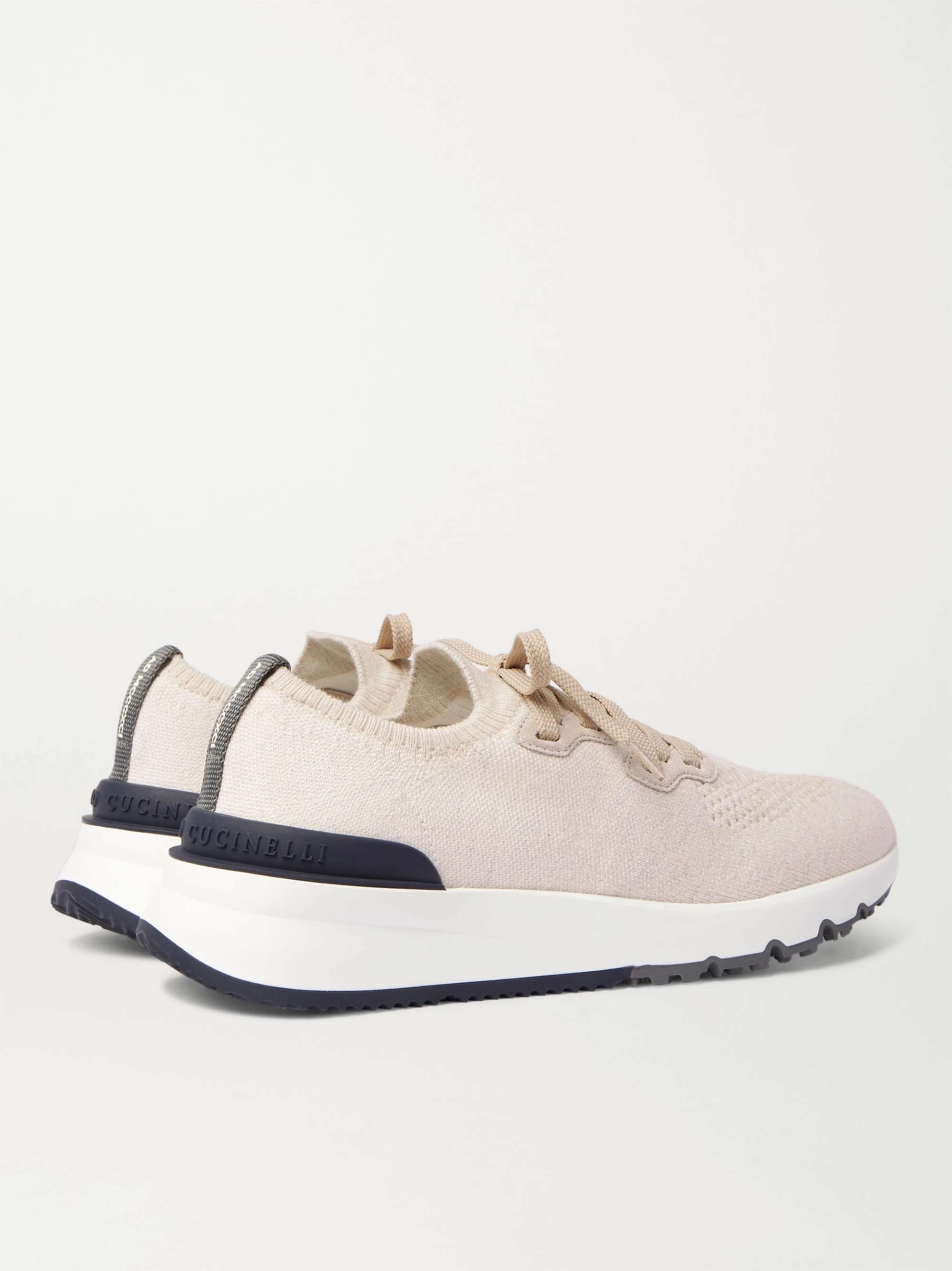 BRUNELLO CUCINELLI Suede-Trimmed Stretch-Knit Sneakers