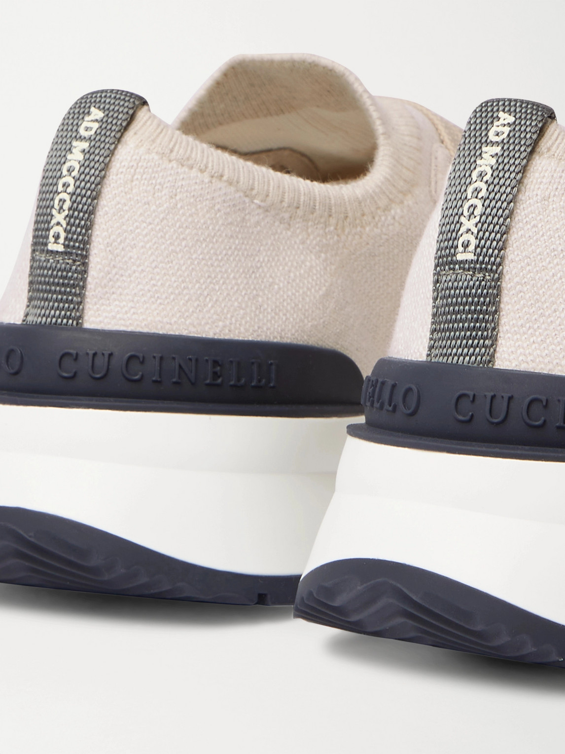 Shop Brunello Cucinelli Suede-trimmed Stretch-knit Sneakers In White