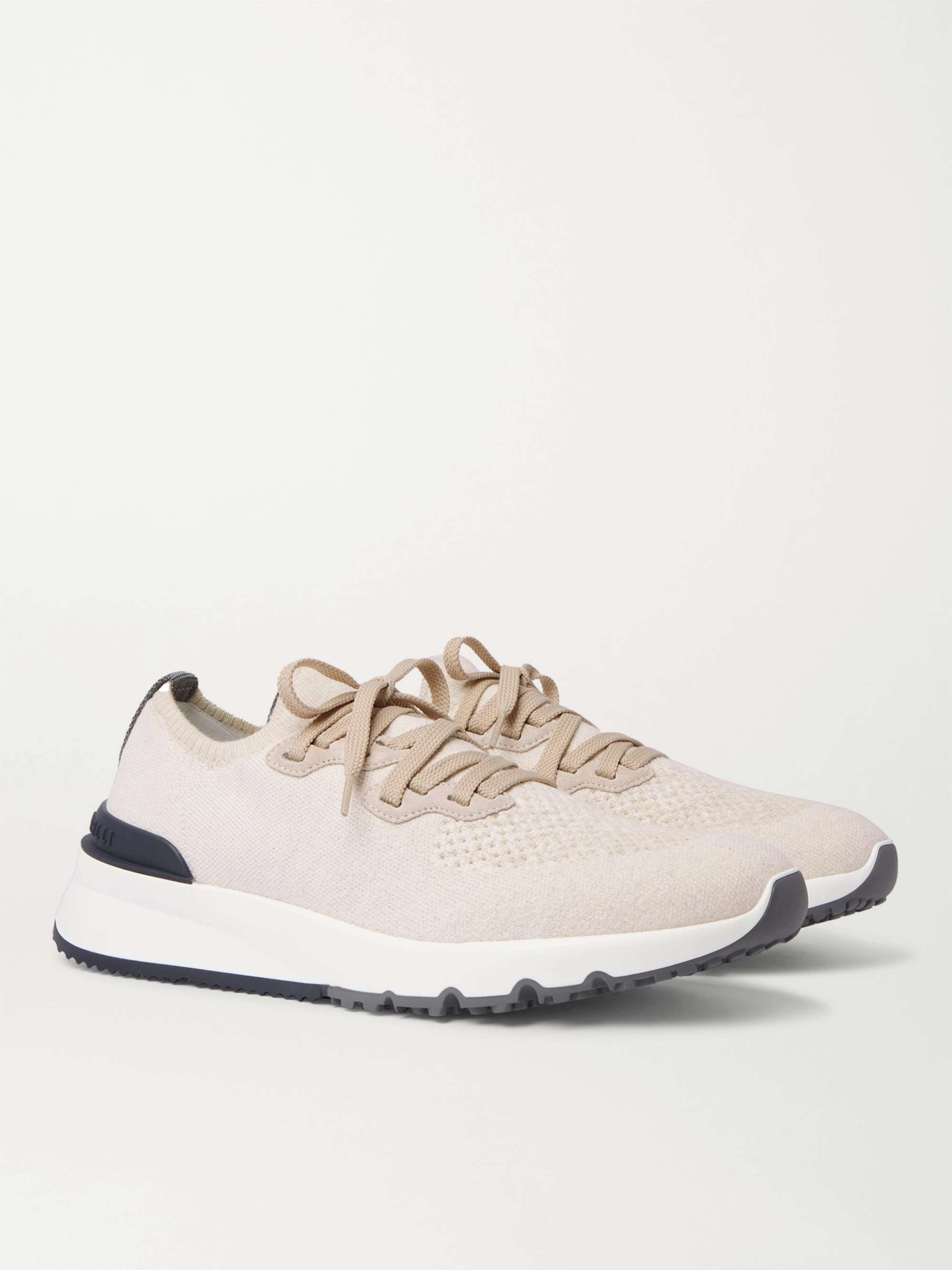 BRUNELLO CUCINELLI Suede-Trimmed Stretch-Knit Sneakers