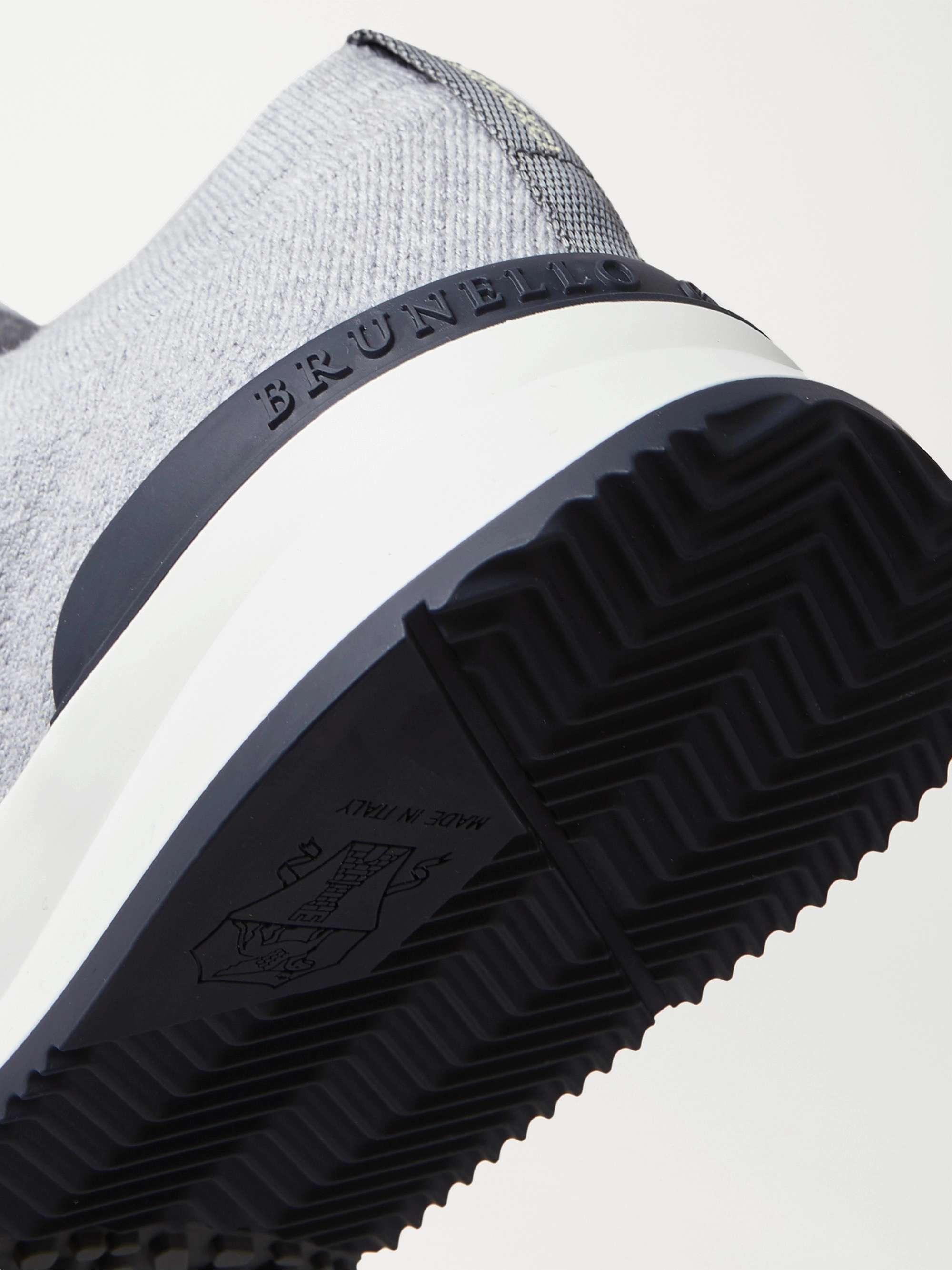 BRUNELLO CUCINELLI Leather-Trimmed Stretch-Knit Sneakers