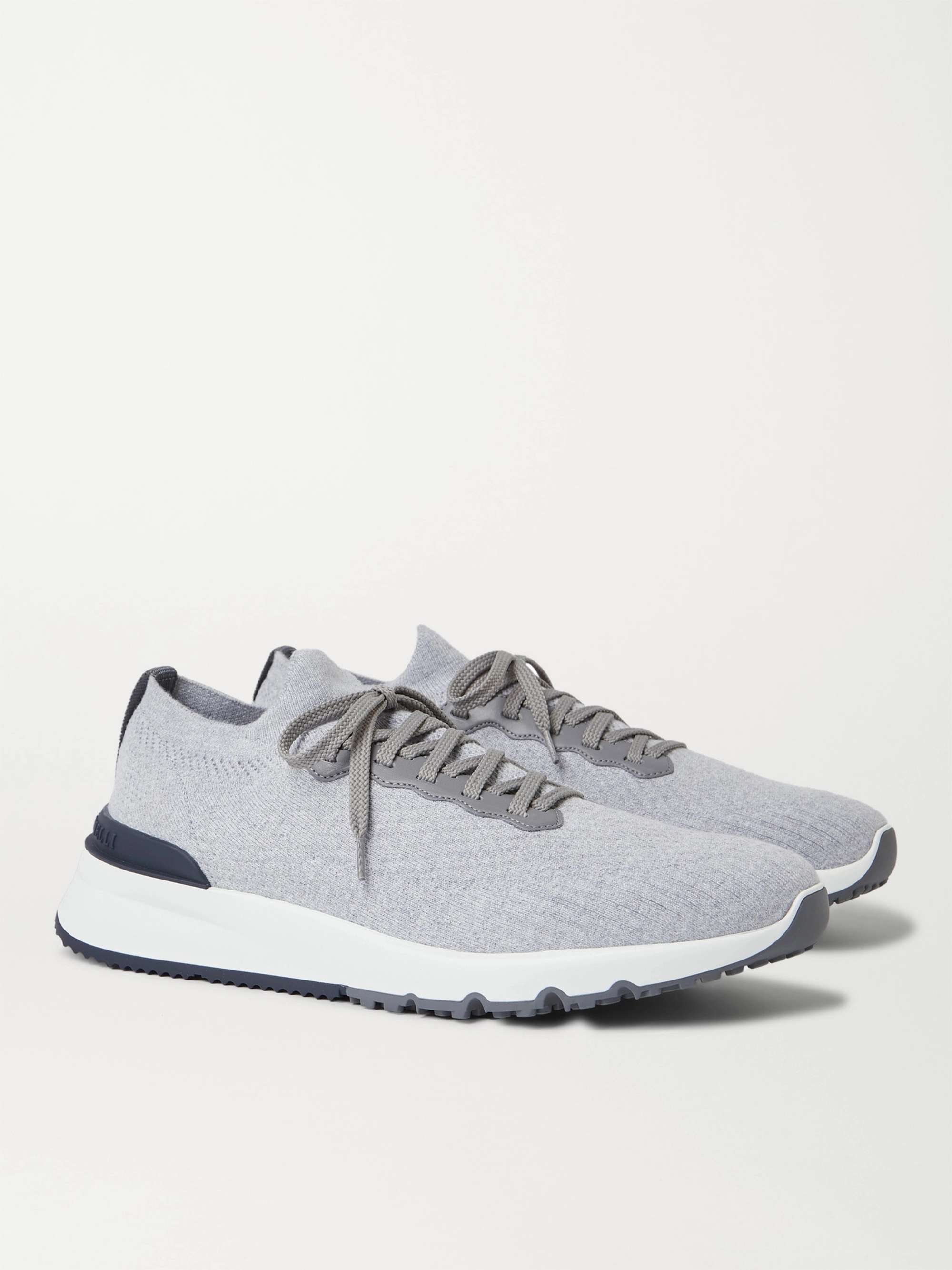 BRUNELLO CUCINELLI Leather-Trimmed Stretch-Knit Sneakers