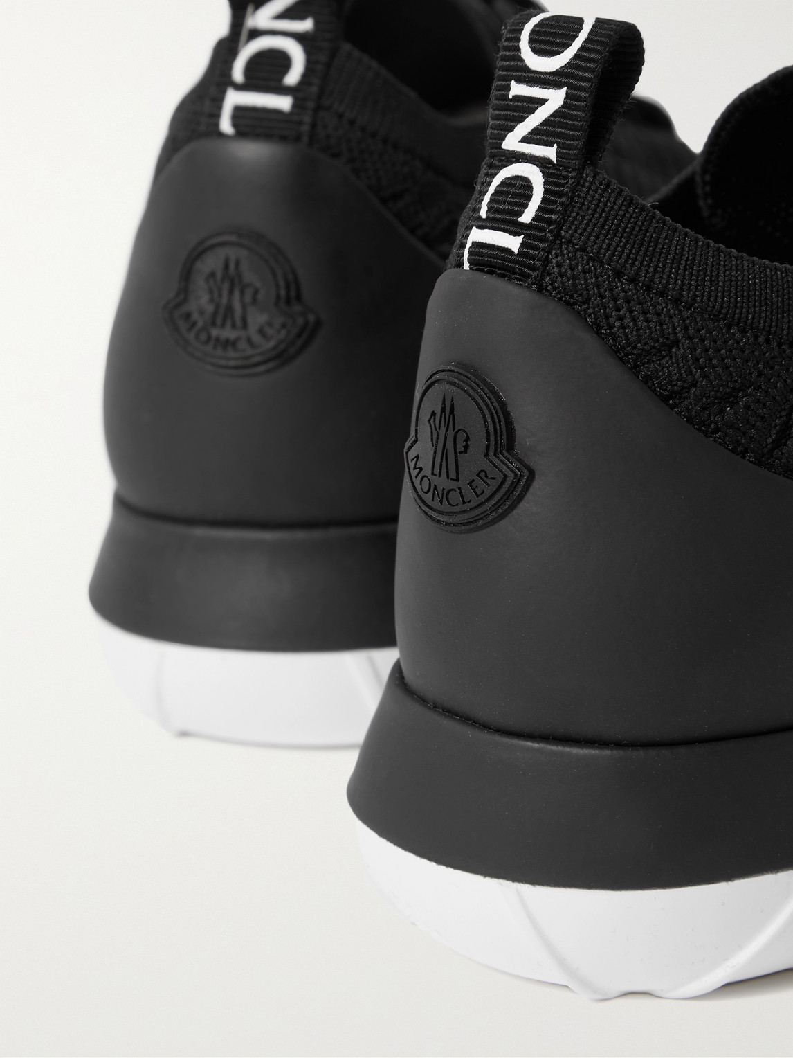 Shop Moncler Emilien Leather-trimmed Stretch-knit Sneakers In Black