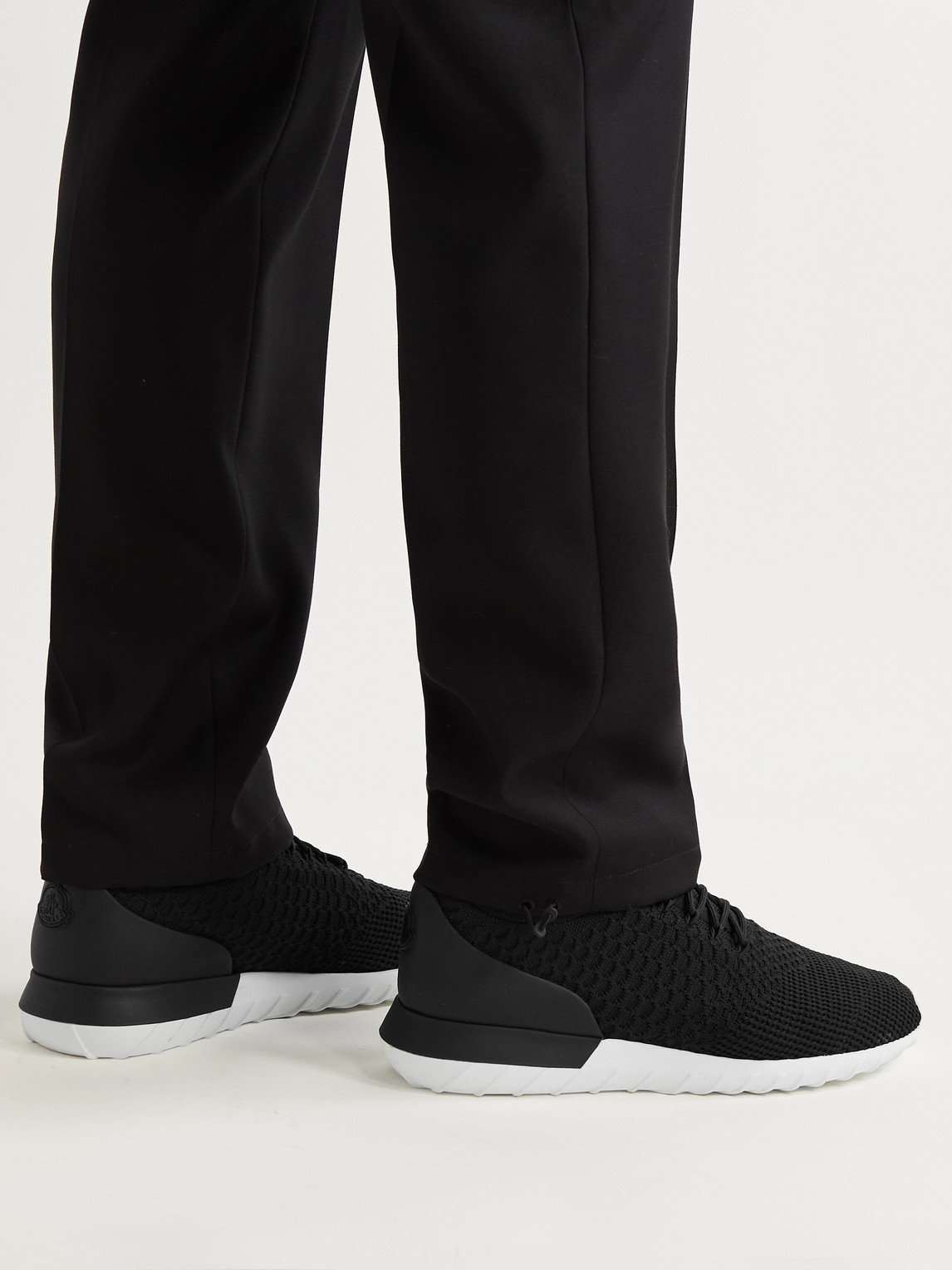 Shop Moncler Emilien Leather-trimmed Stretch-knit Sneakers In Black