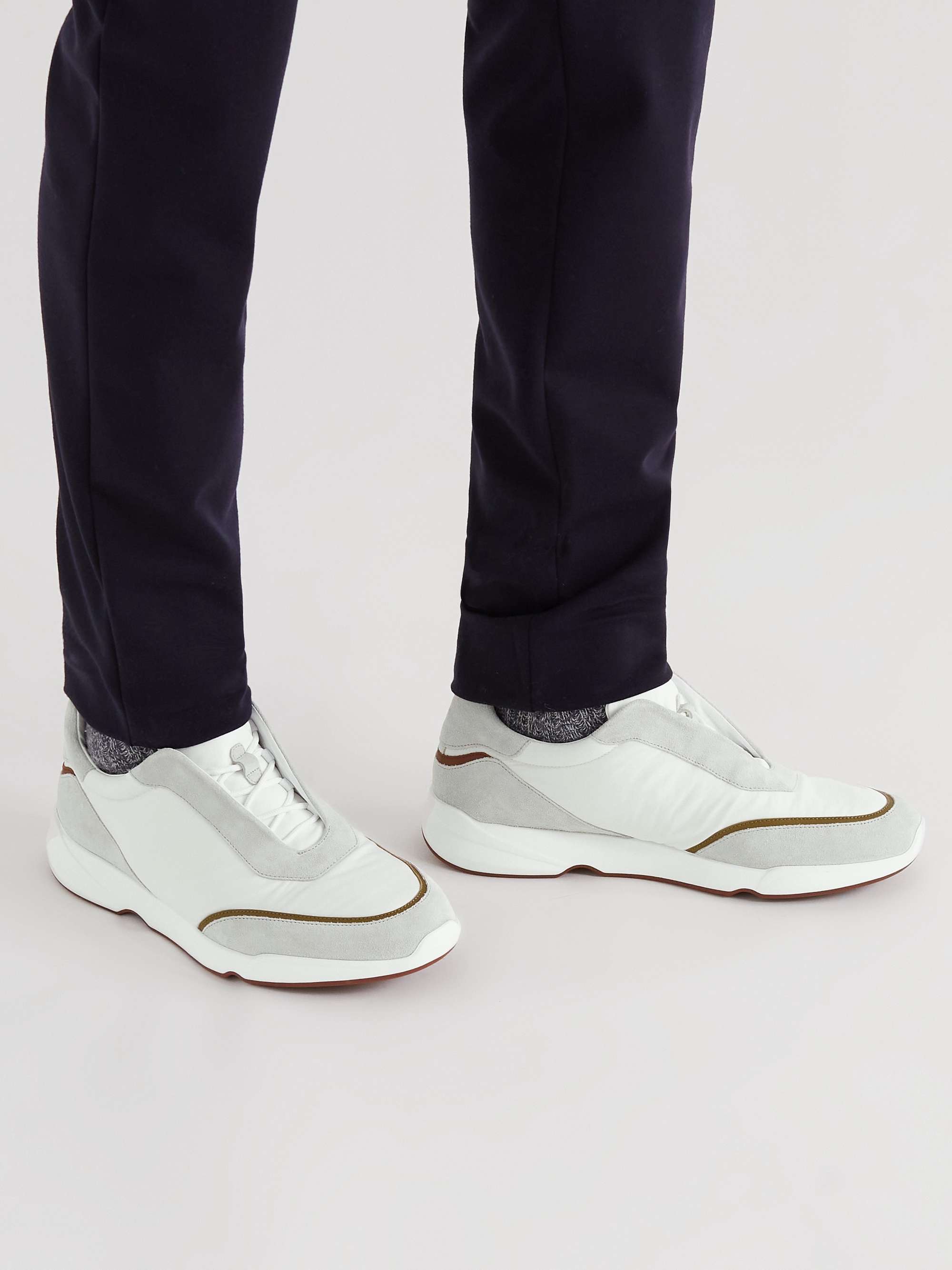 LORO PIANA Modular Leather-Trimmed Suede and Twill Sneakers