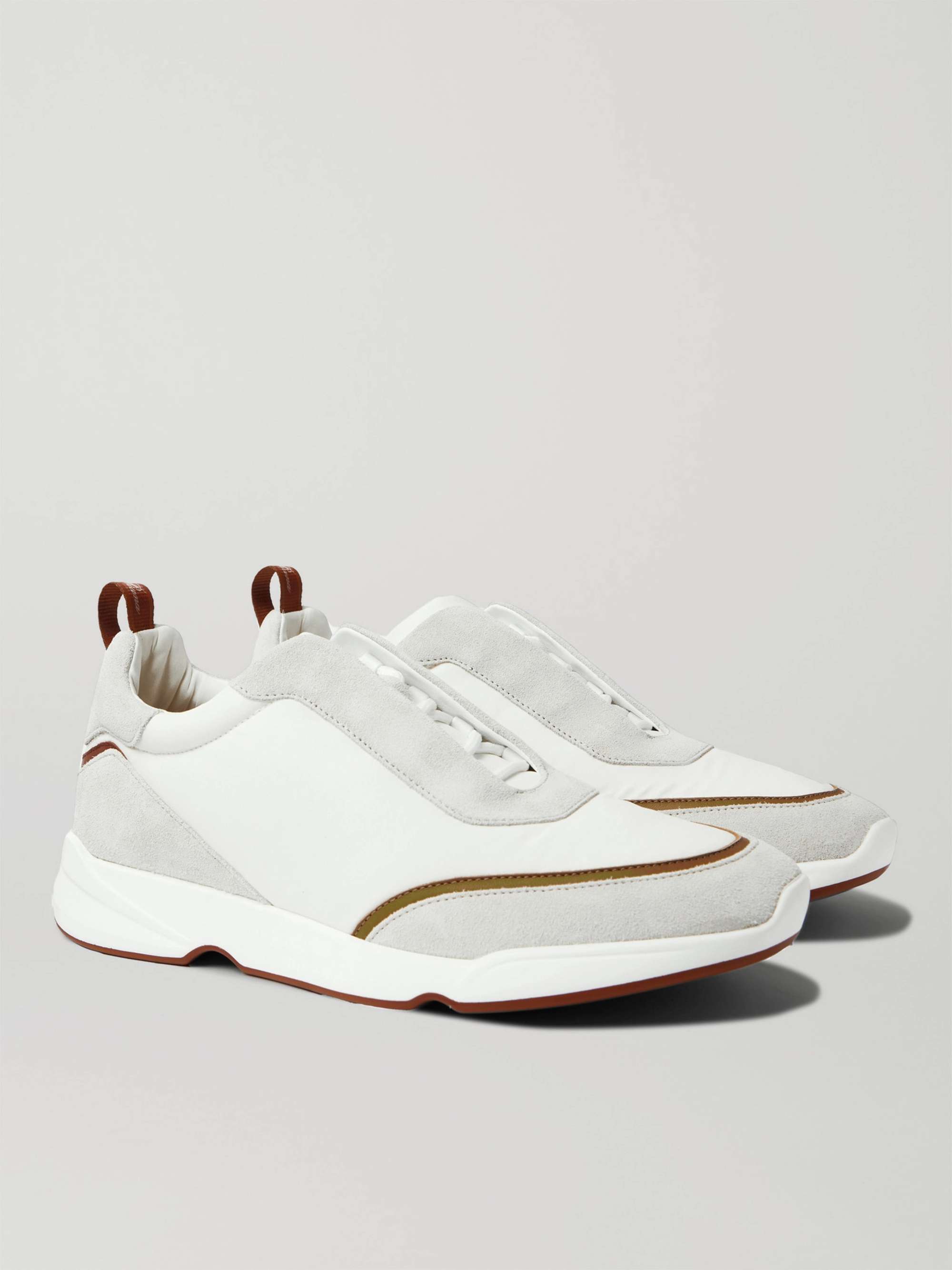 LORO PIANA Modular Leather-Trimmed Suede and Twill Sneakers