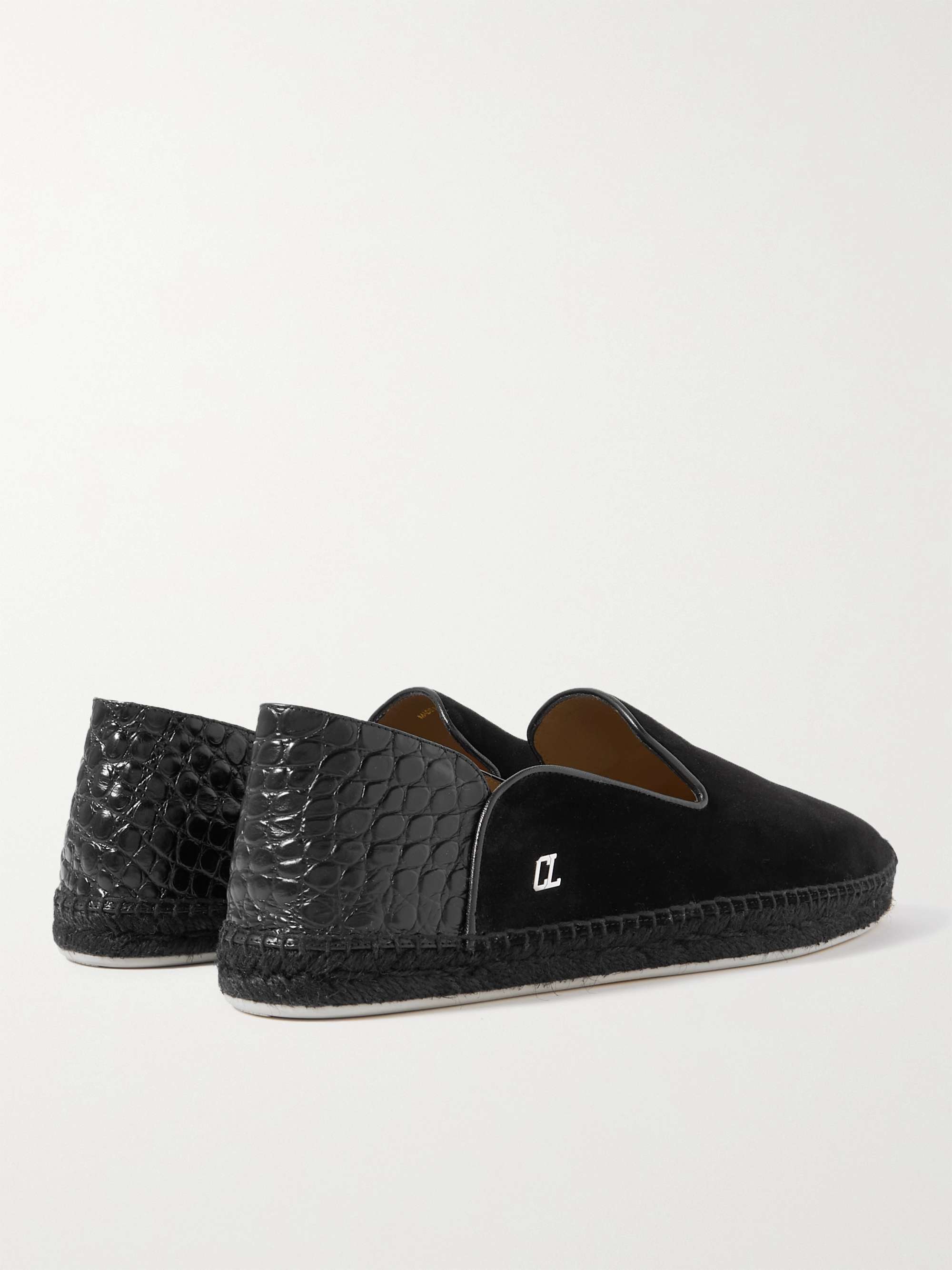 CHRISTIAN LOUBOUTIN Collapsible-Heel Croc-Effect Leather-Trimmed Suede Espadrilles
