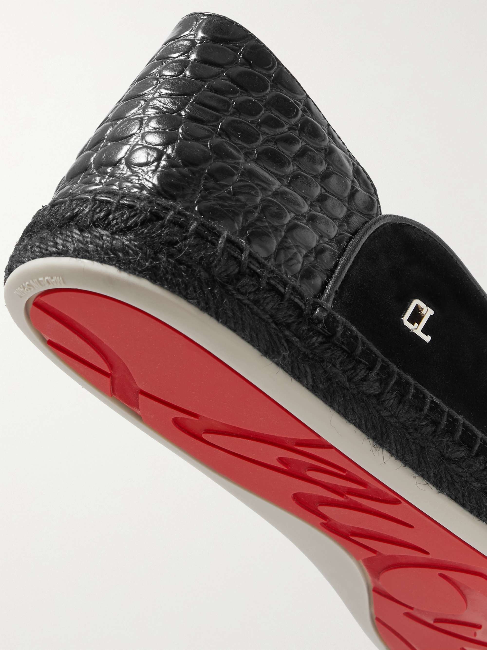 CHRISTIAN LOUBOUTIN Collapsible-Heel Croc-Effect Leather-Trimmed Suede Espadrilles
