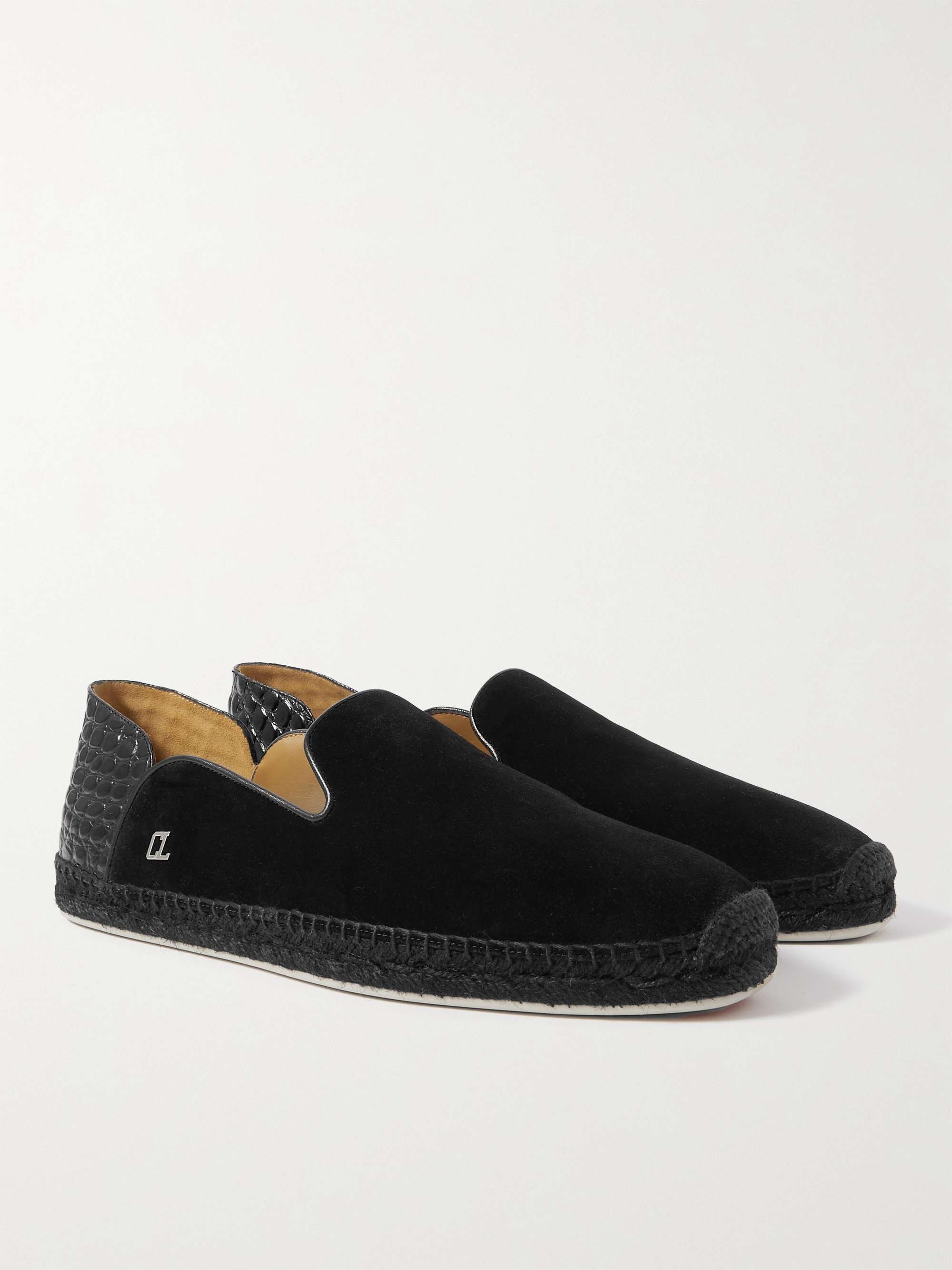 CHRISTIAN LOUBOUTIN Collapsible-Heel Croc-Effect Leather-Trimmed Suede Espadrilles