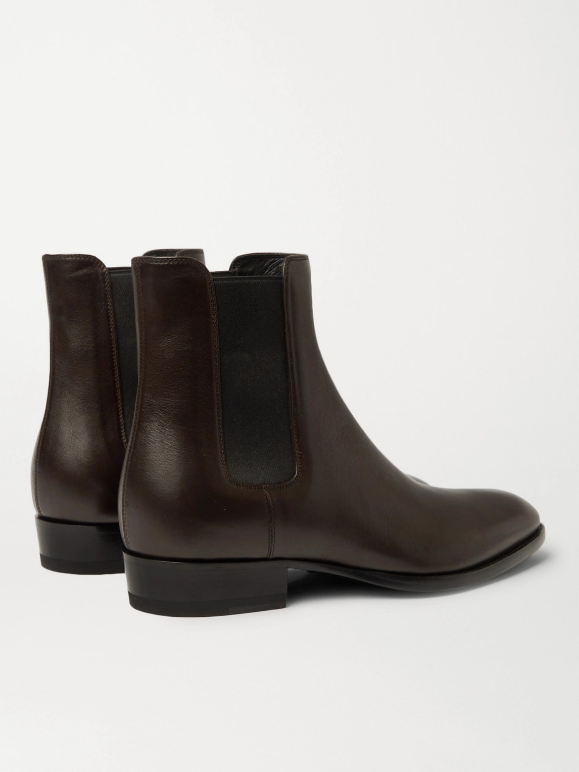 Shop Saint Laurent Wyatt Leather Chelsea Boots In Brown