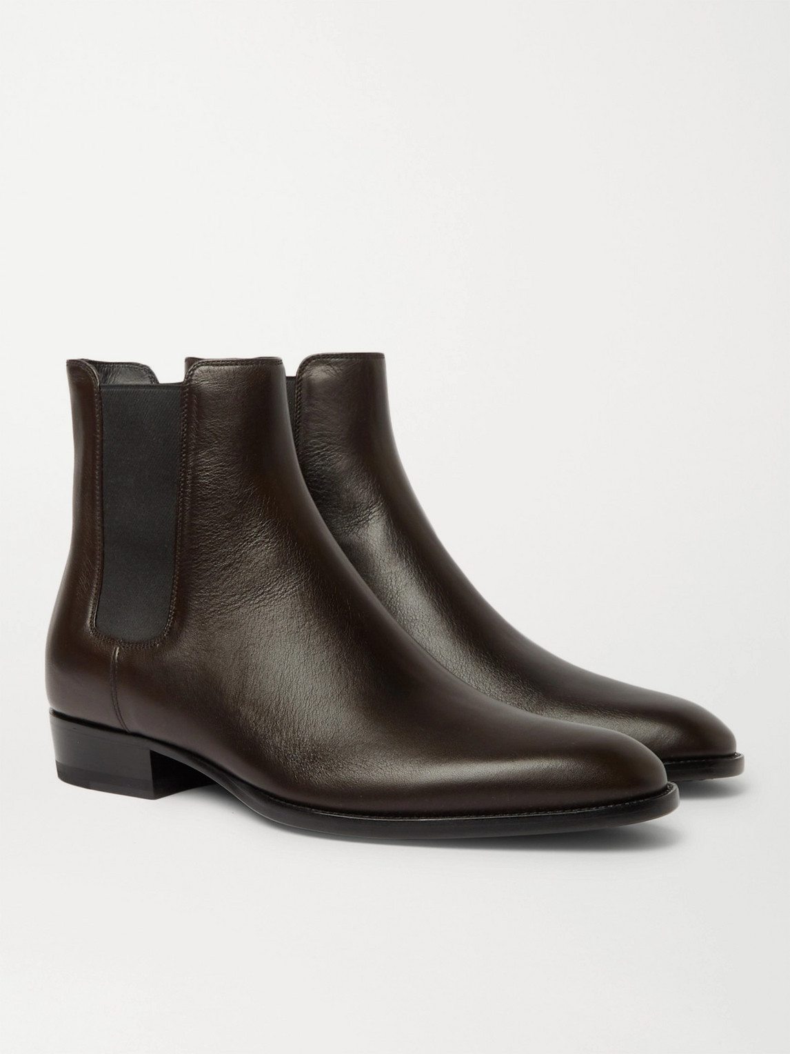 Shop Saint Laurent Wyatt Leather Chelsea Boots In Brown