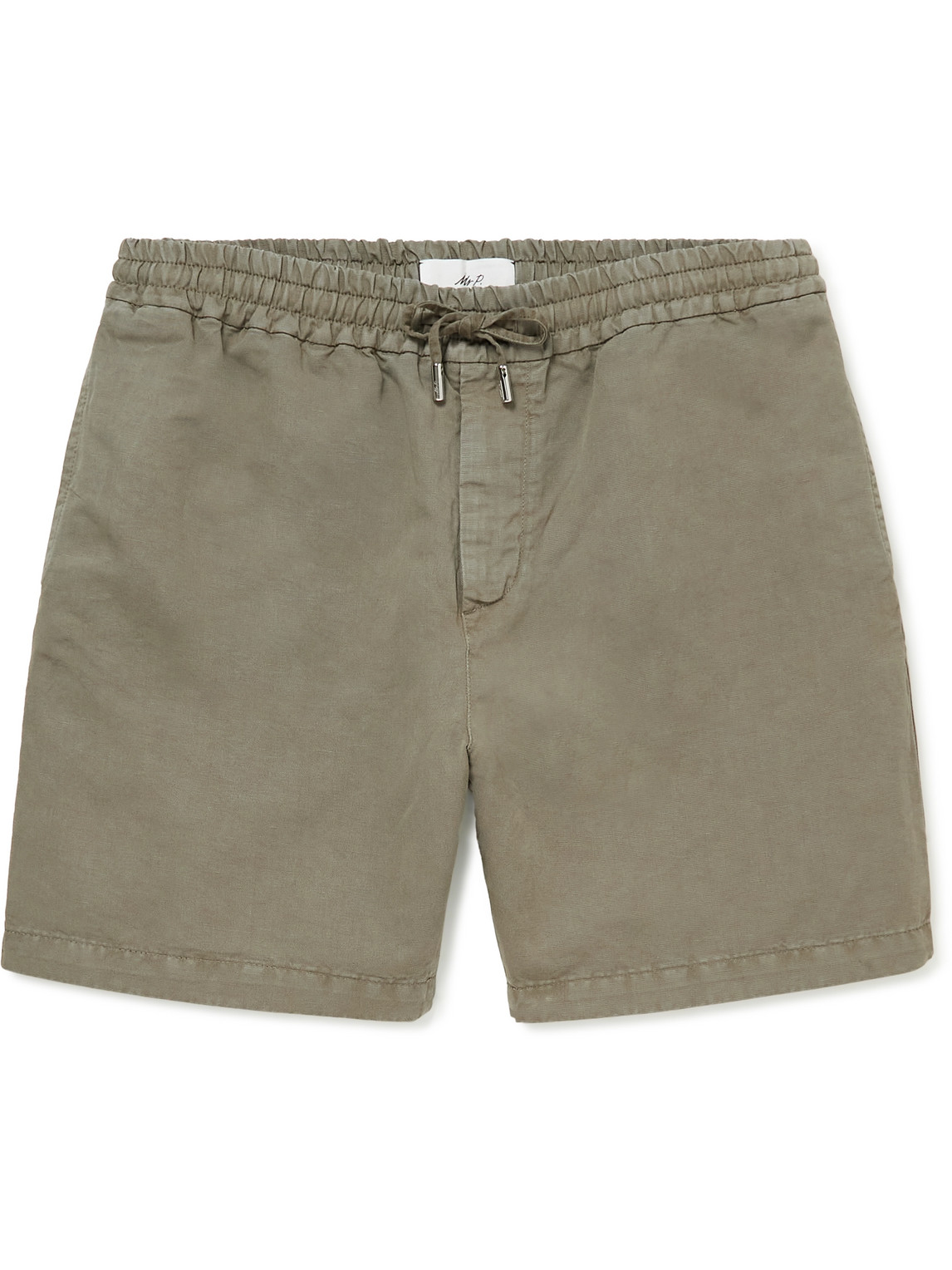 Mr P Cotton And Linen-blend Twill Drawstring Shorts In Green