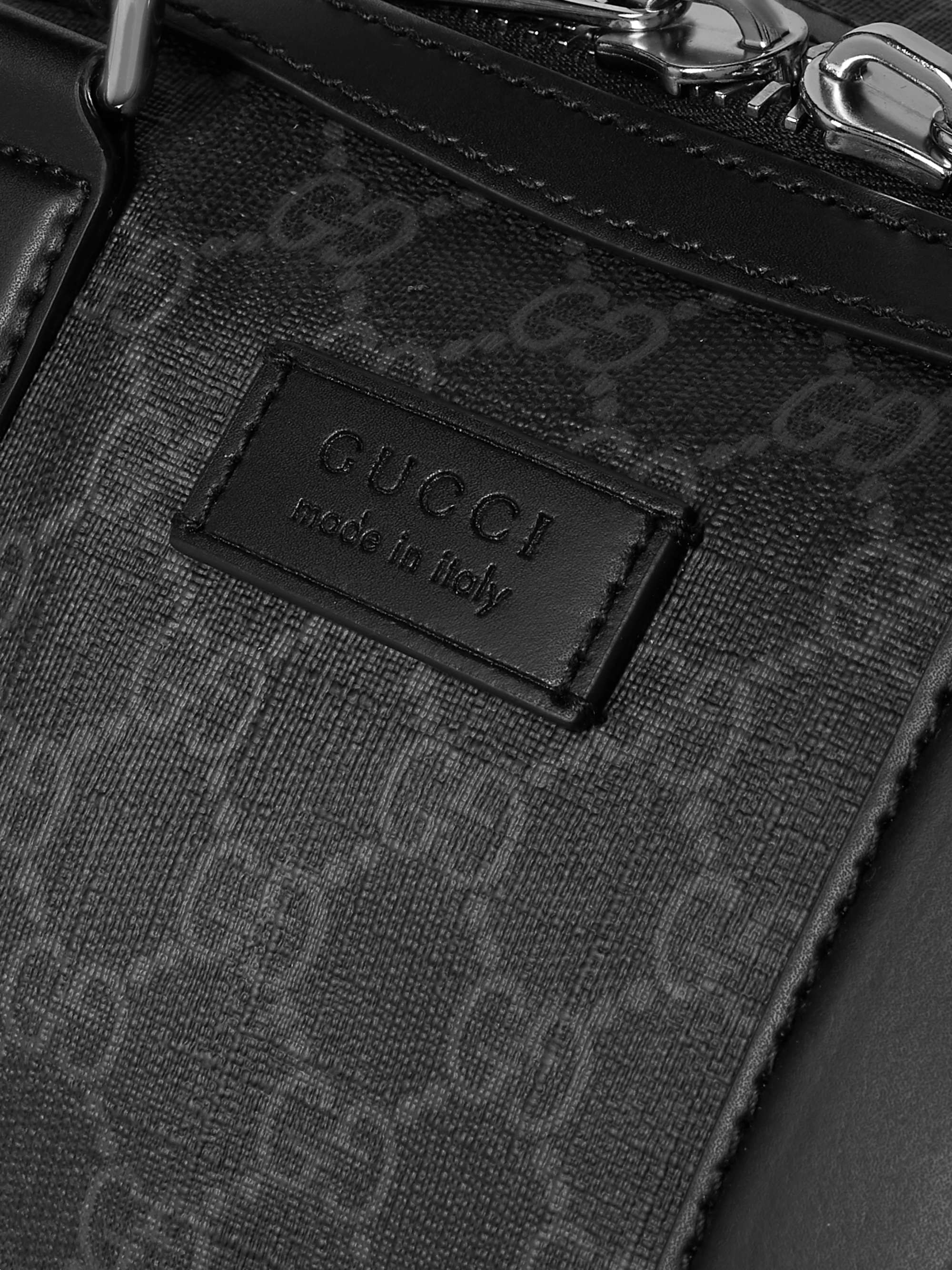 GUCCI Leather-Trimmed Monogrammed Coated-Canvas Holdall
