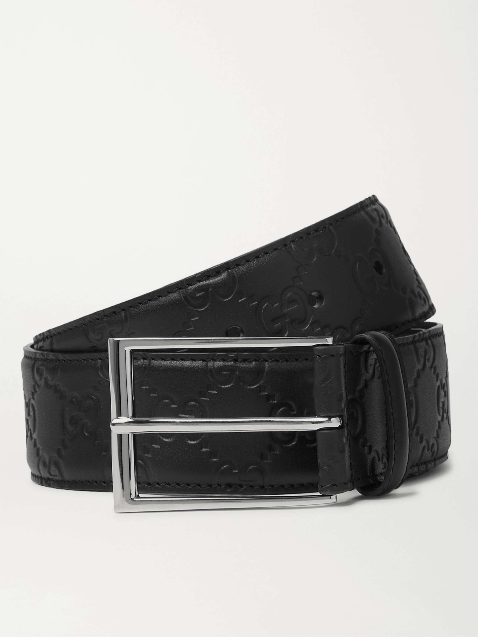 Gucci 4cm Logo-Debossed Leather Belt - Men - Black Belts