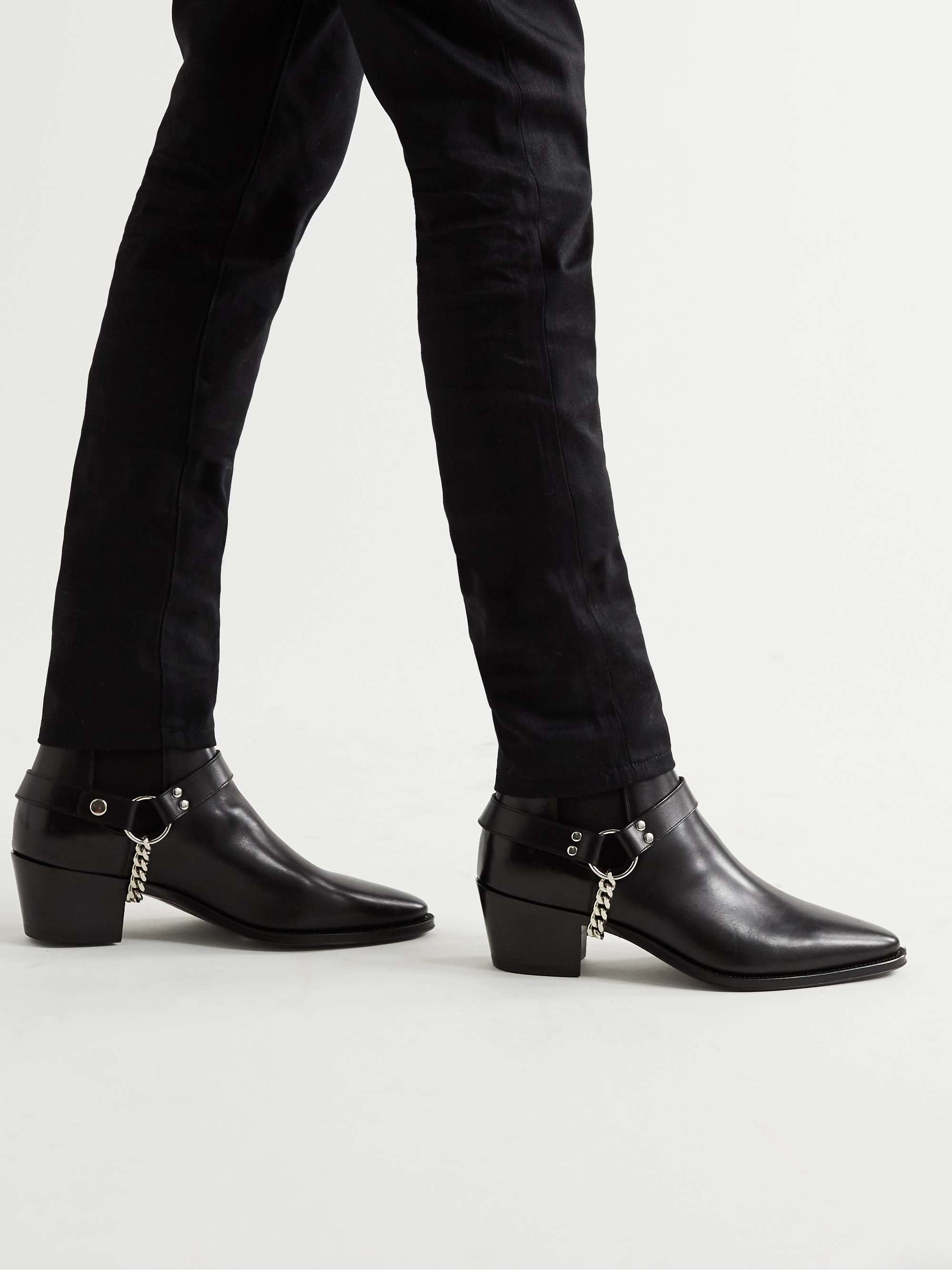 CELINE HOMME Chain-Embellished Leather Chelsea Boots