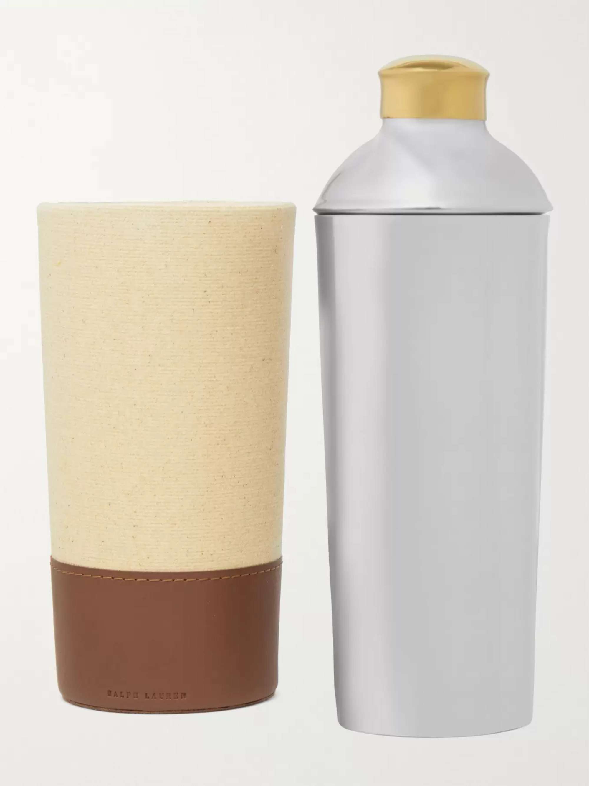 RALPH LAUREN HOME Garrett Silver-Tone, Gold-Tone, Canvas and Leather Cocktail Shaker