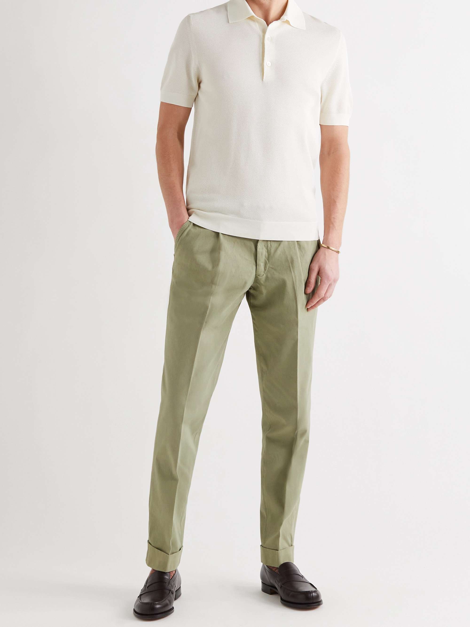 SAMAN AMEL Pleated Stretch-Cotton Chinos for Men | MR PORTER