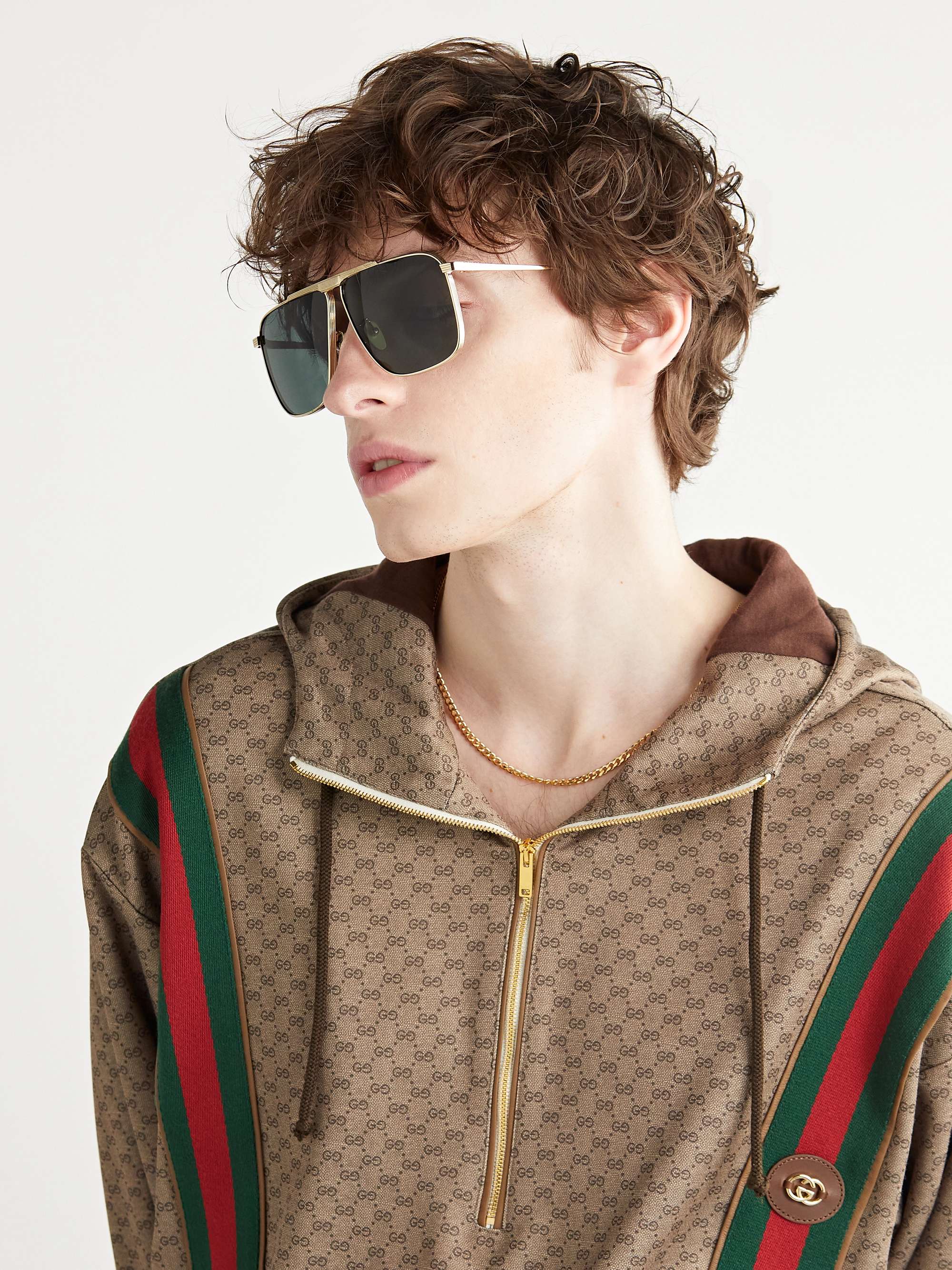 GUCCI EYEWEAR D-Frame Gold-Tone Sunglasses