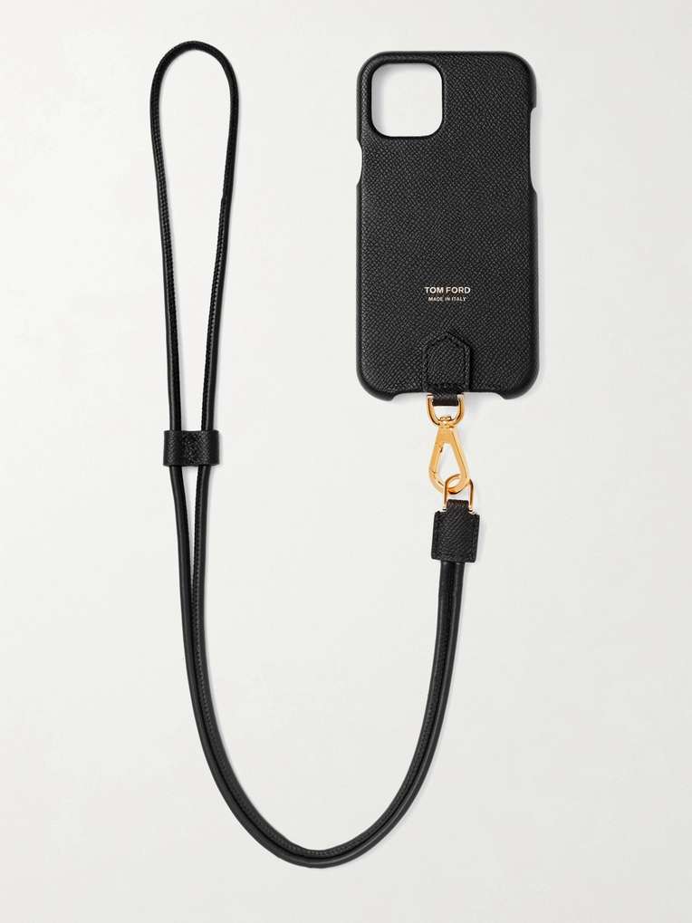 Tom Ford — Logo-Print Full-Grain Leather iPhone 11 Pro Case with Lanyard