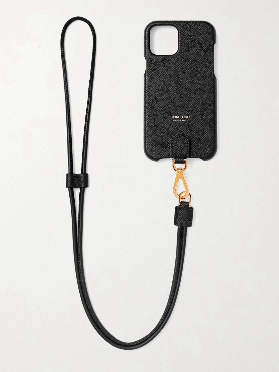 Logo-Print Full-Grain Leather iPhone 11 Pro Case with Lanyard