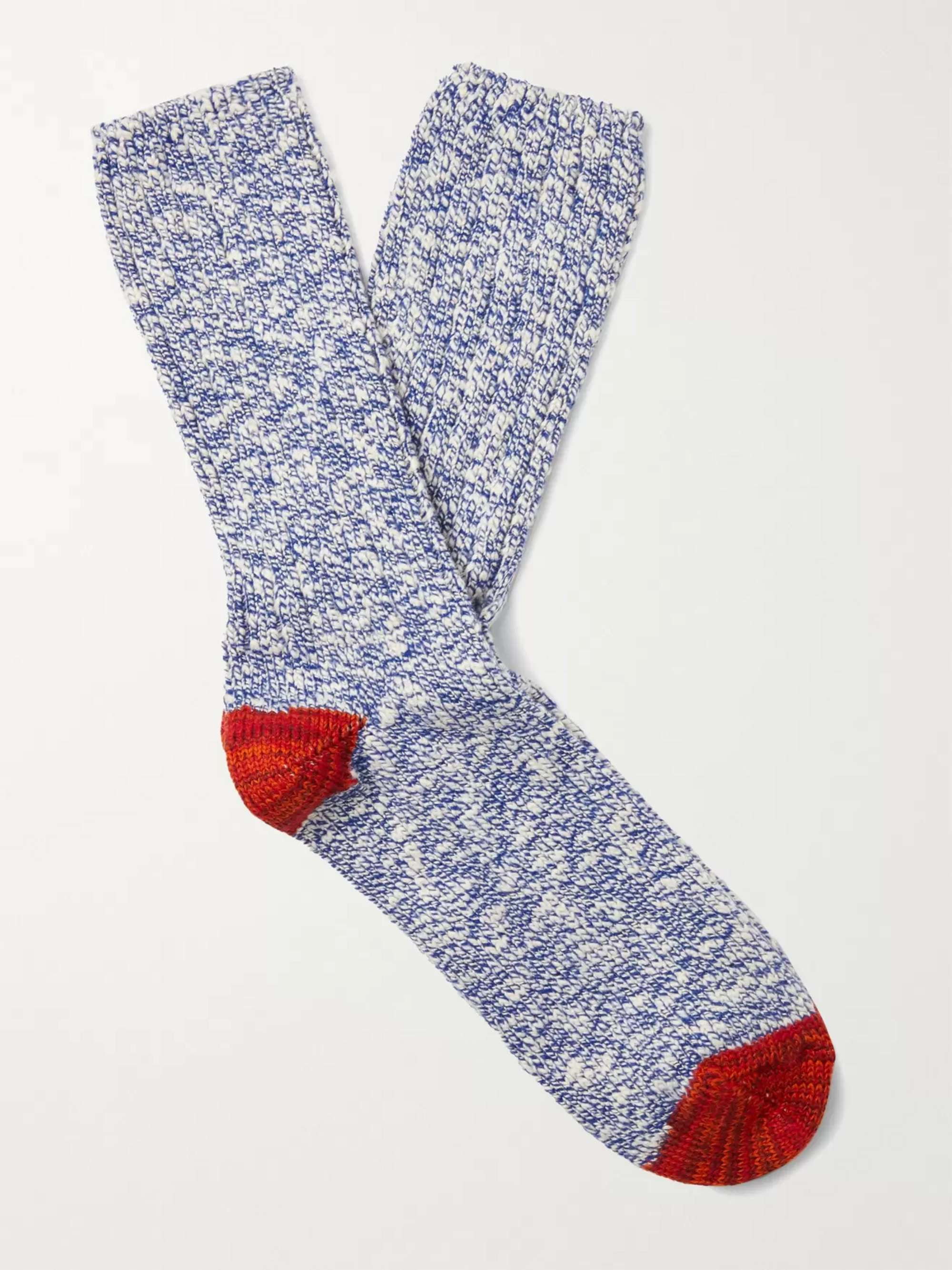 THUNDERS LOVE Flammé Ribbed Mélange Cotton-Blend Socks