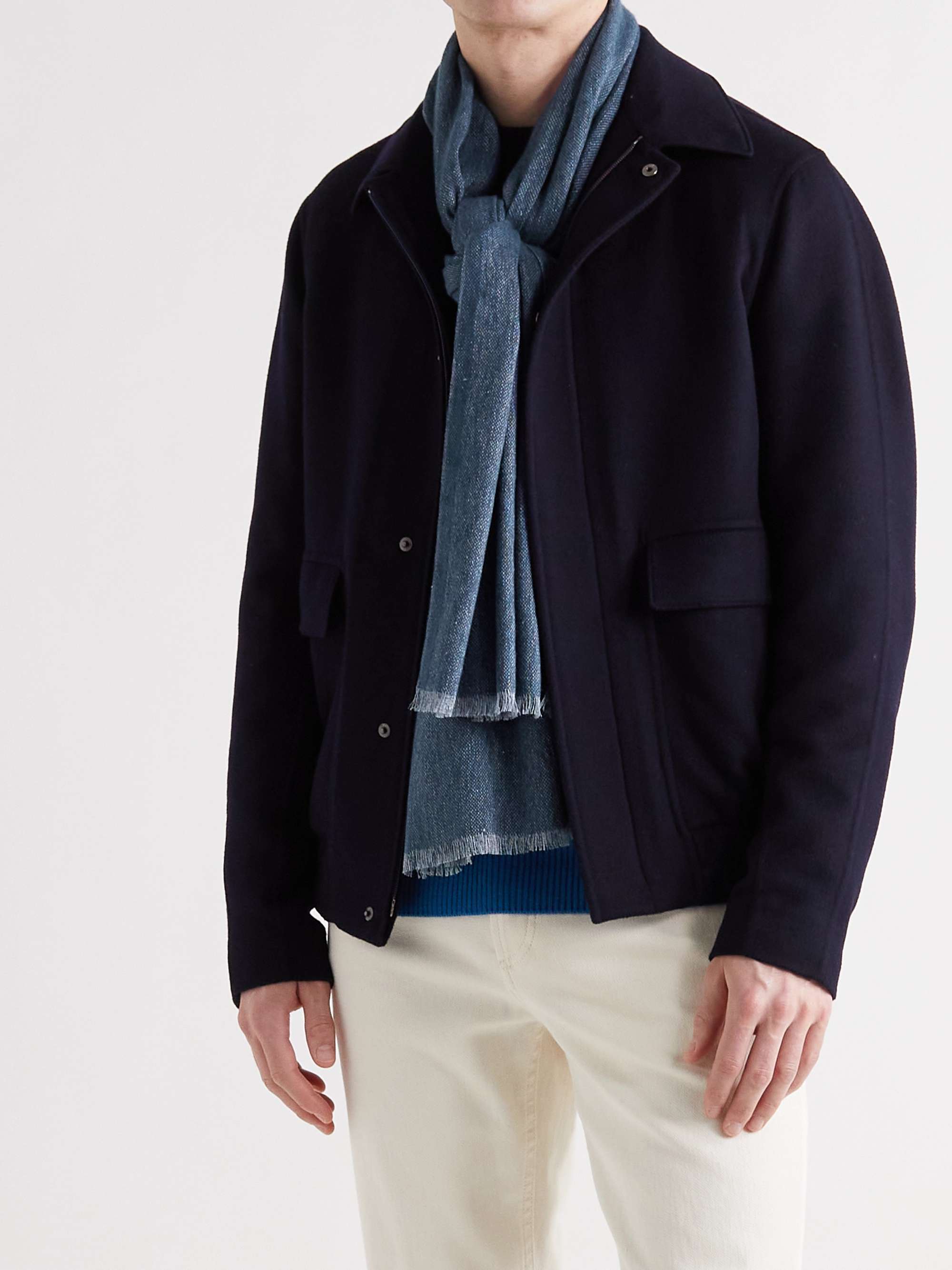 LORO PIANA Fringed Mélange Baby Cashmere and Linen-Blend Scarf