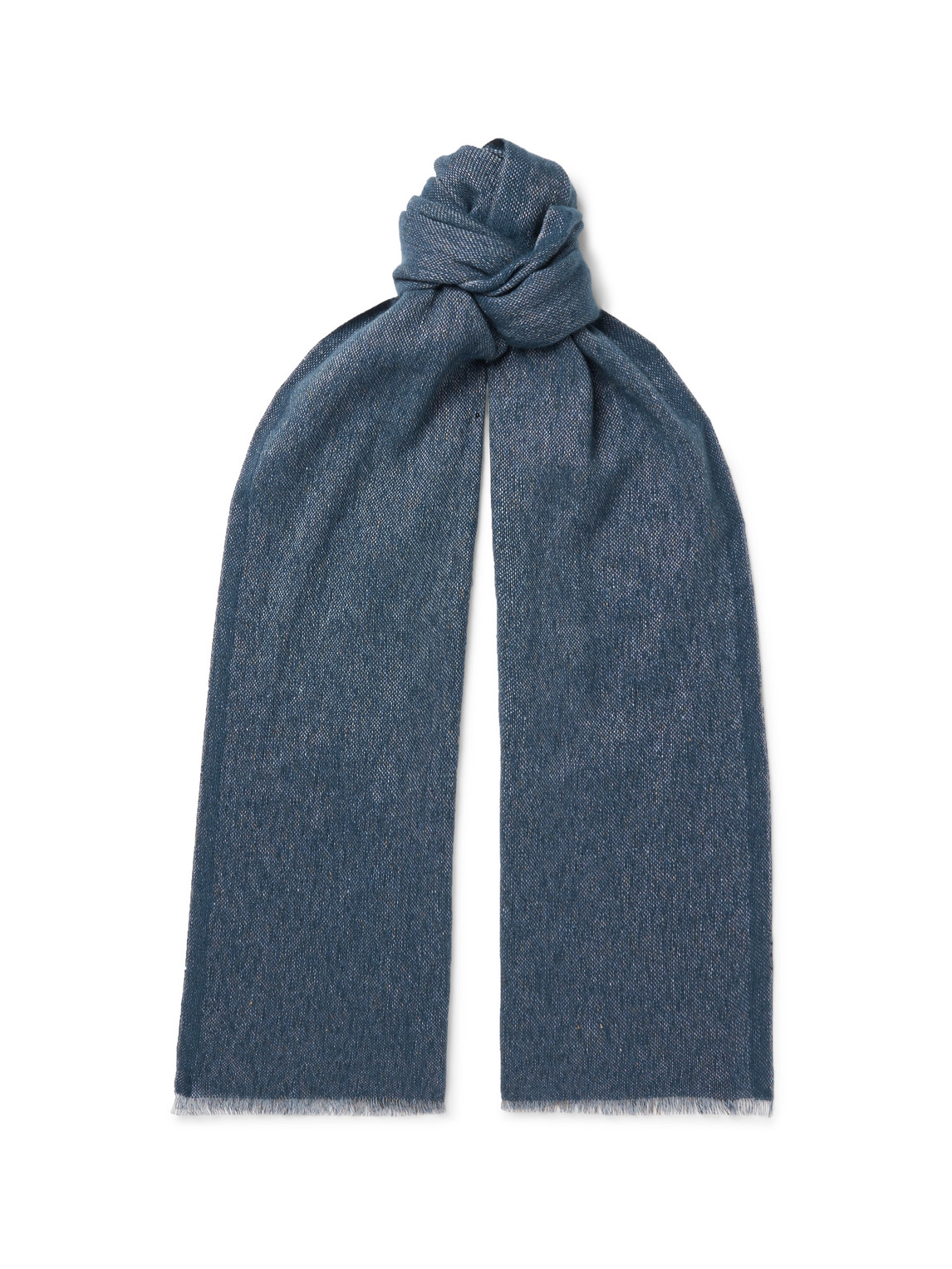 Loro Piana Fringed Mélange Baby Cashmere And Linen-blend Scarf In Blue