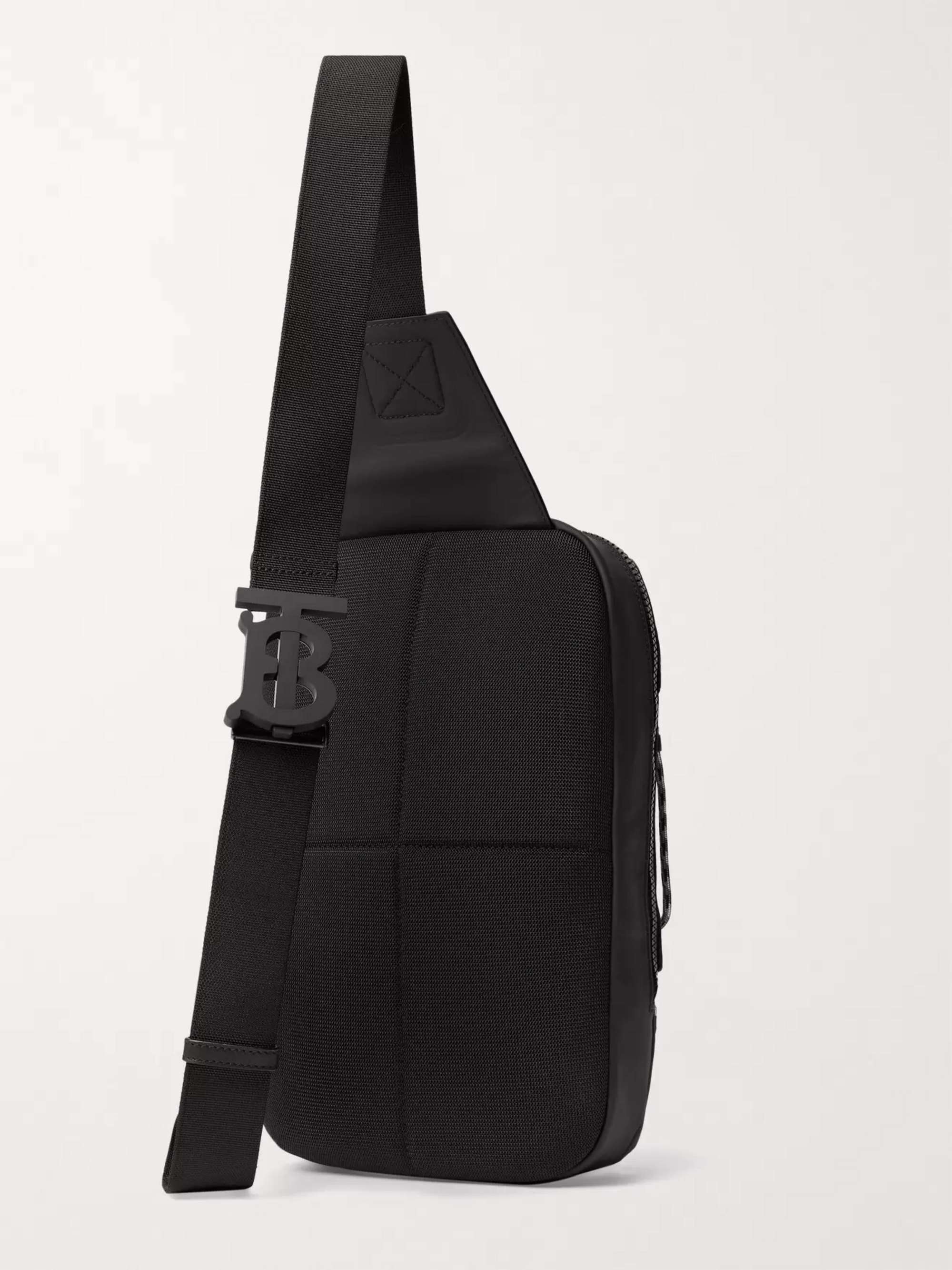 BURBERRY Logo-Print Leather-Trimmed Coated-Canvas Sling Backpack