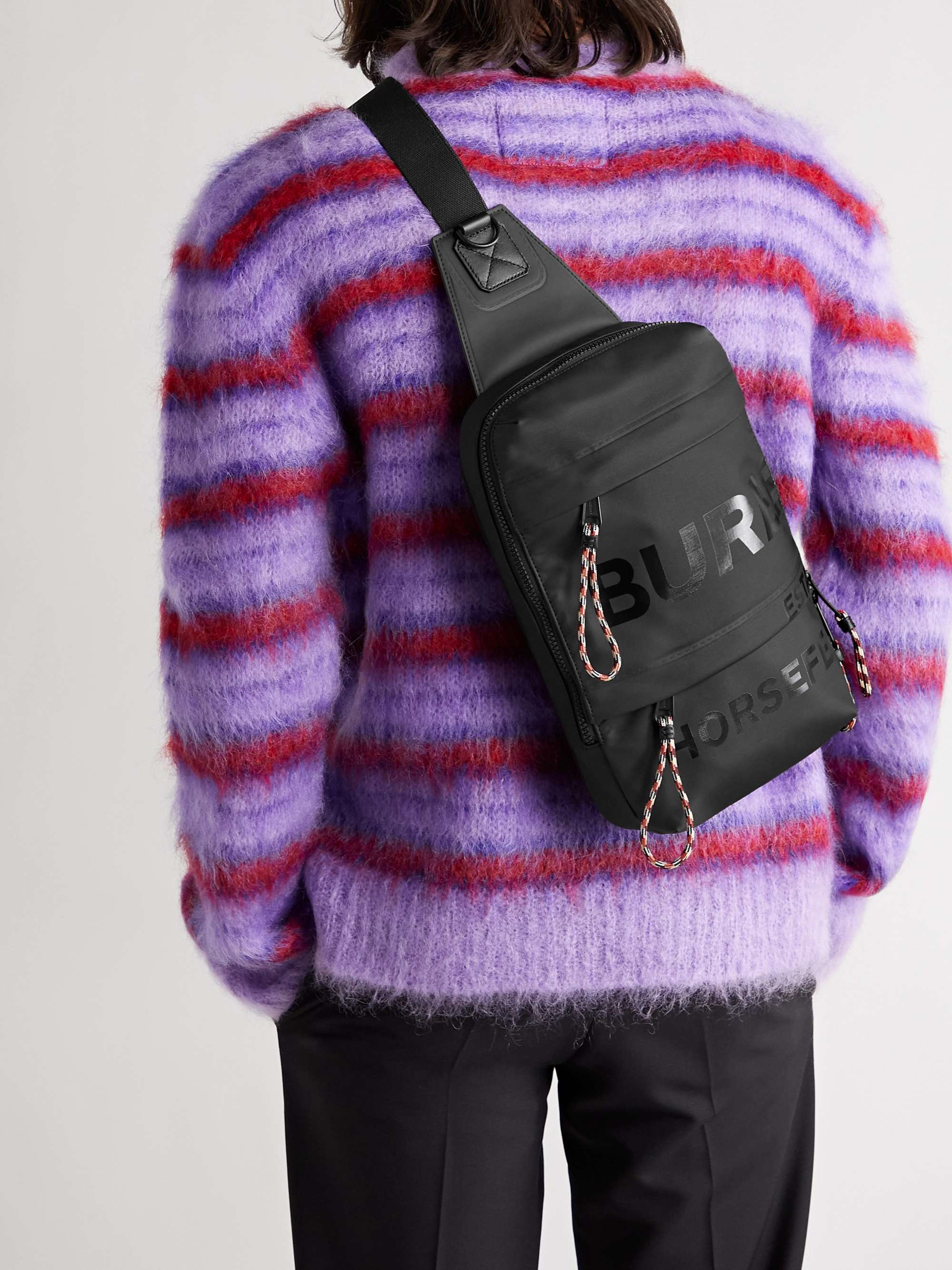 BURBERRY Logo-Print Leather-Trimmed Coated-Canvas Sling Backpack