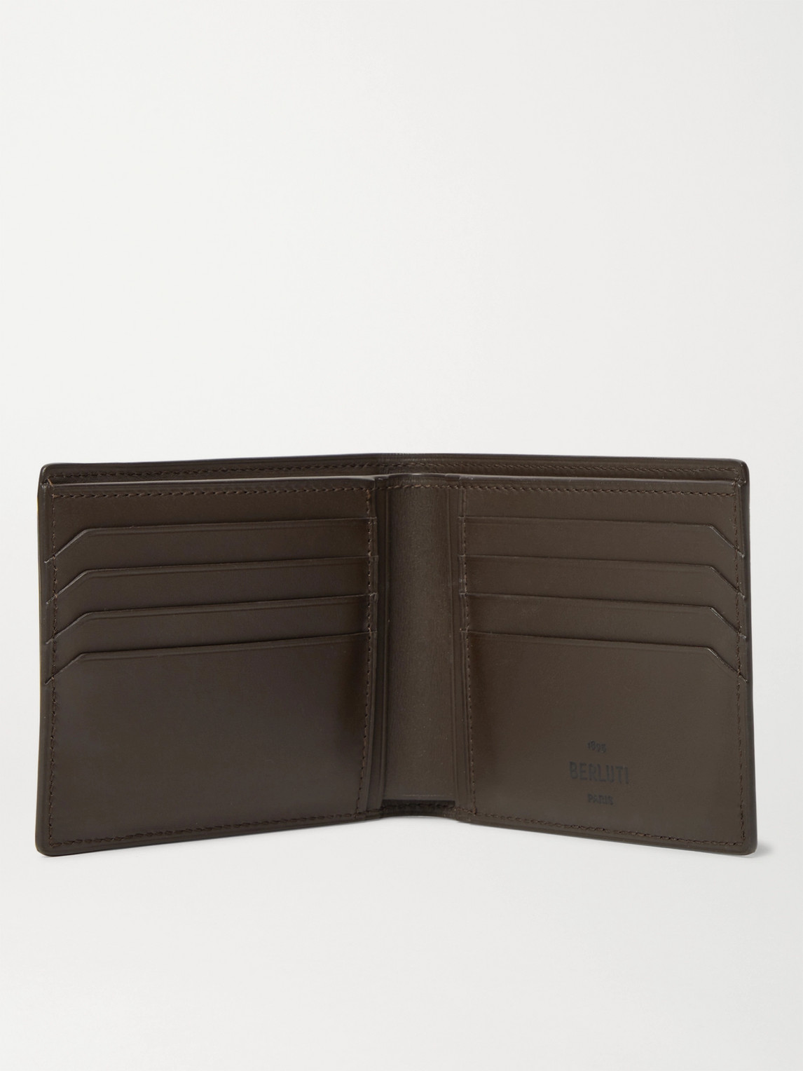 Shop Berluti Scritto Leather Billfold Wallet With Cardholder In Brown