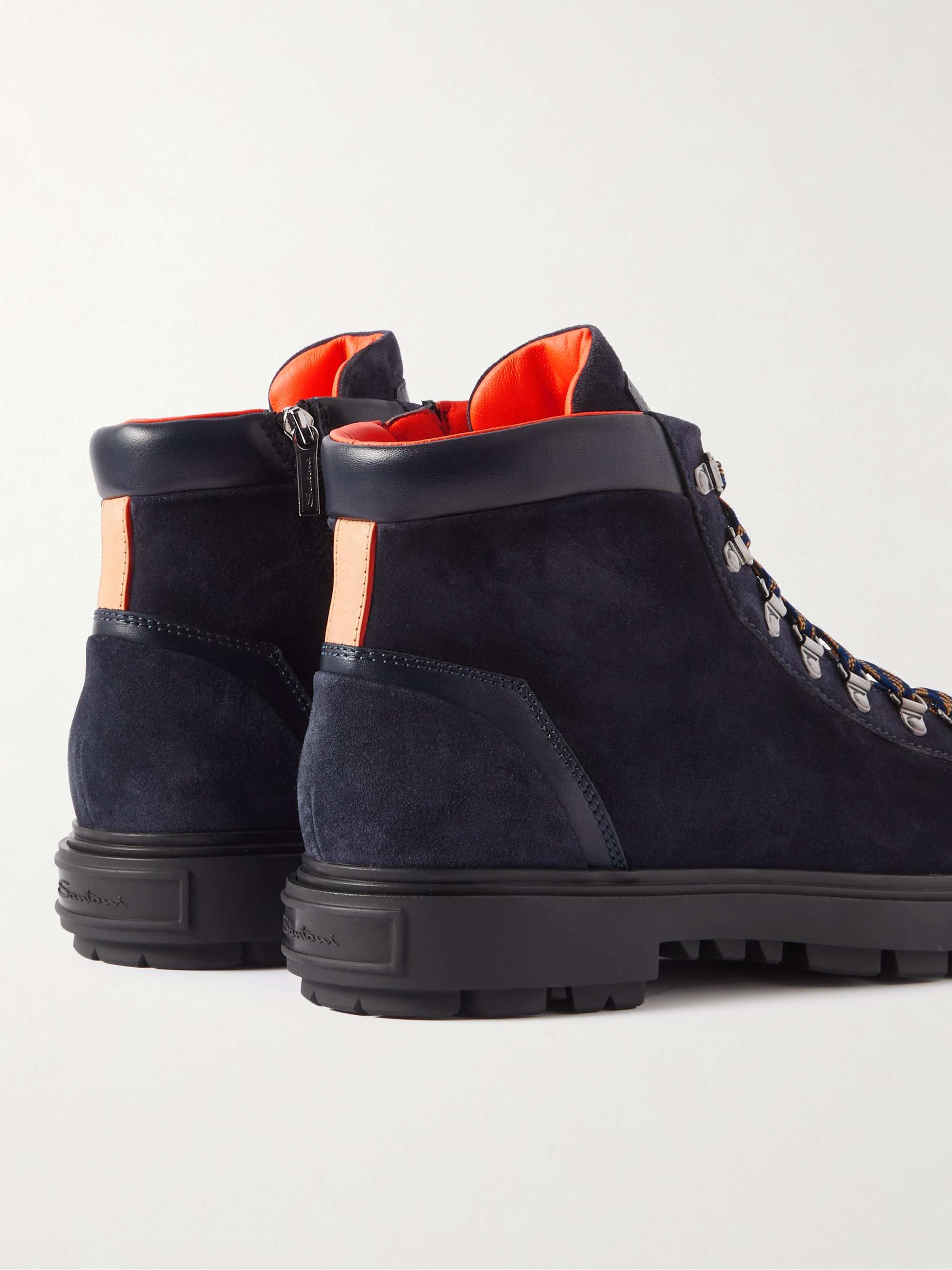 SANTONI Farah Leather-Trimmed Suede Boots