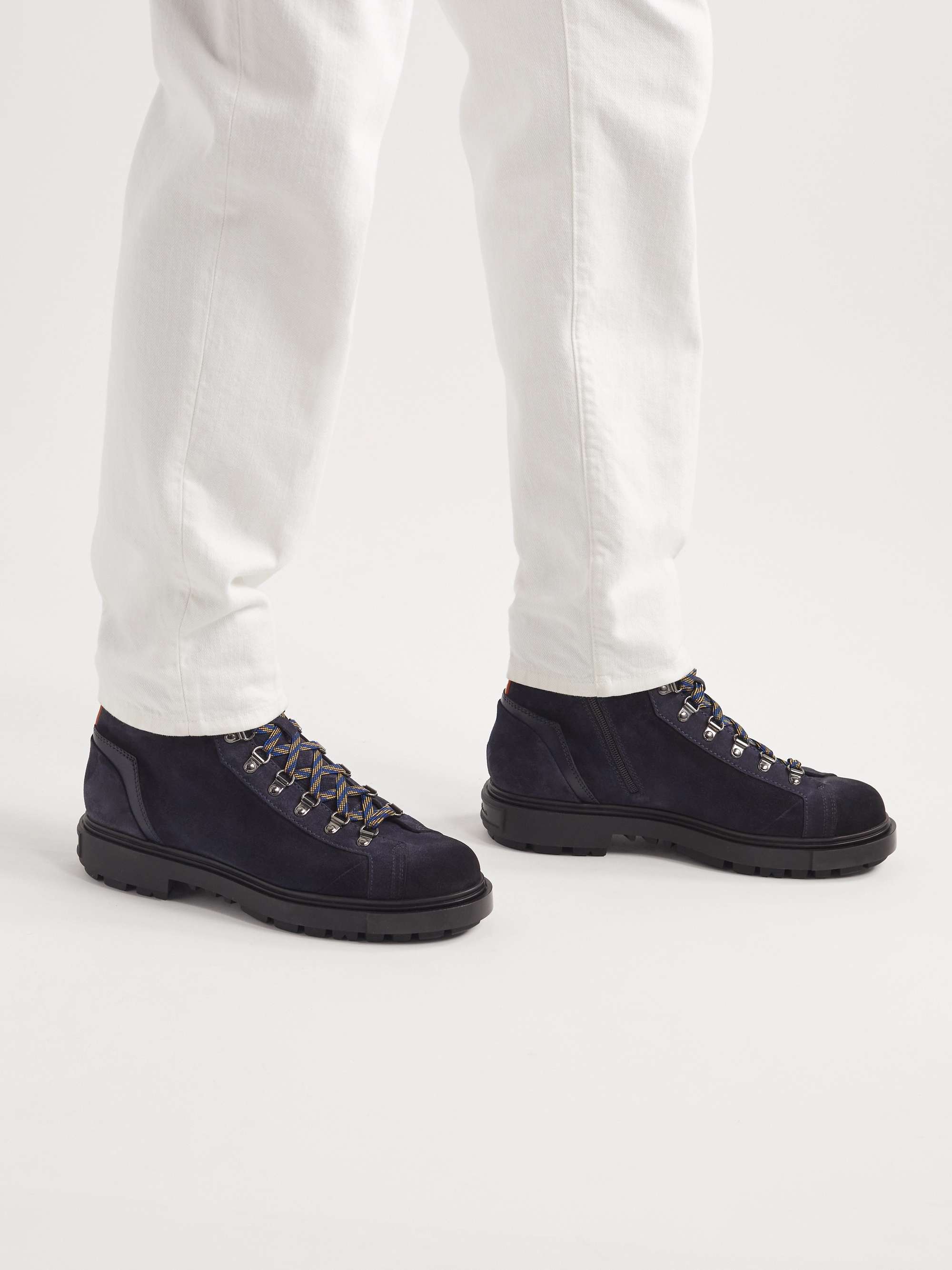 SANTONI Farah Leather-Trimmed Suede Boots
