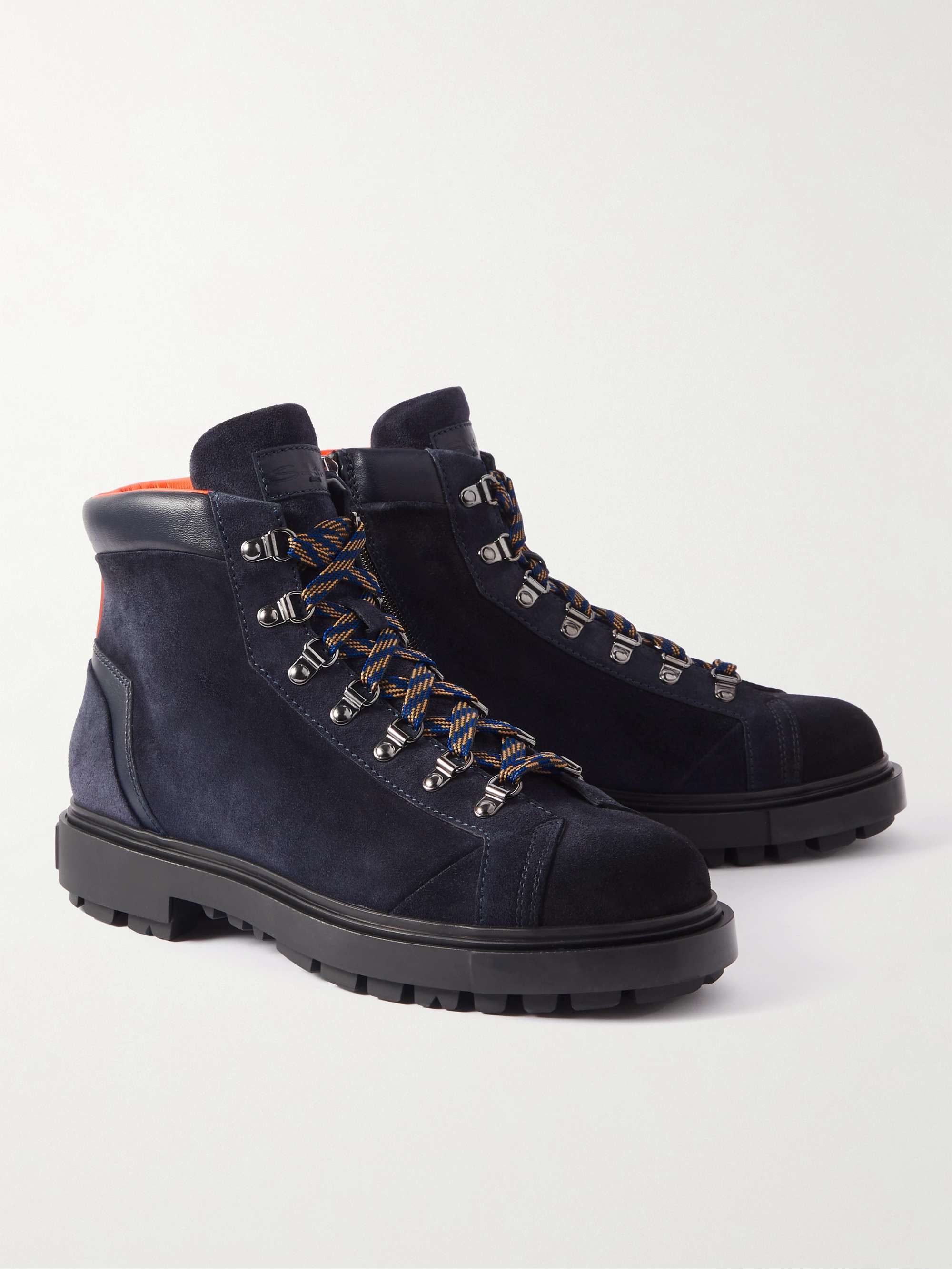 SANTONI Farah Leather-Trimmed Suede Boots