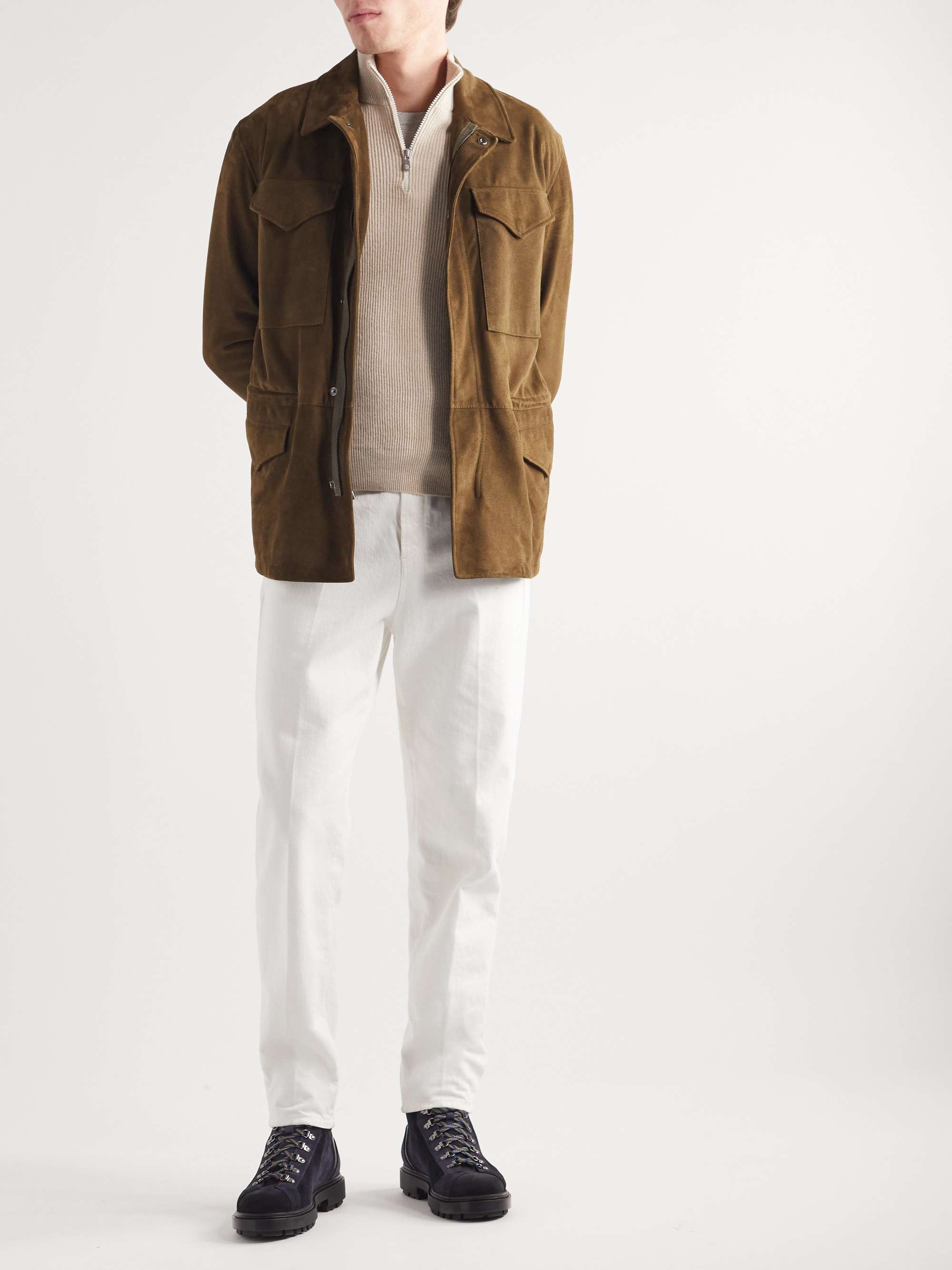 SANTONI Farah Leather-Trimmed Suede Boots