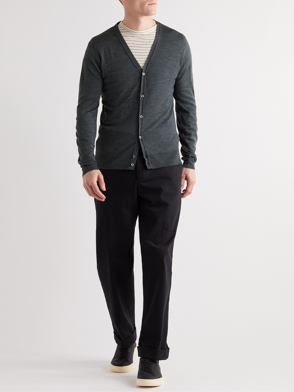 Shop John Smedley Classic Petworth Slim-fit Merino Wool Cardigan In Gray