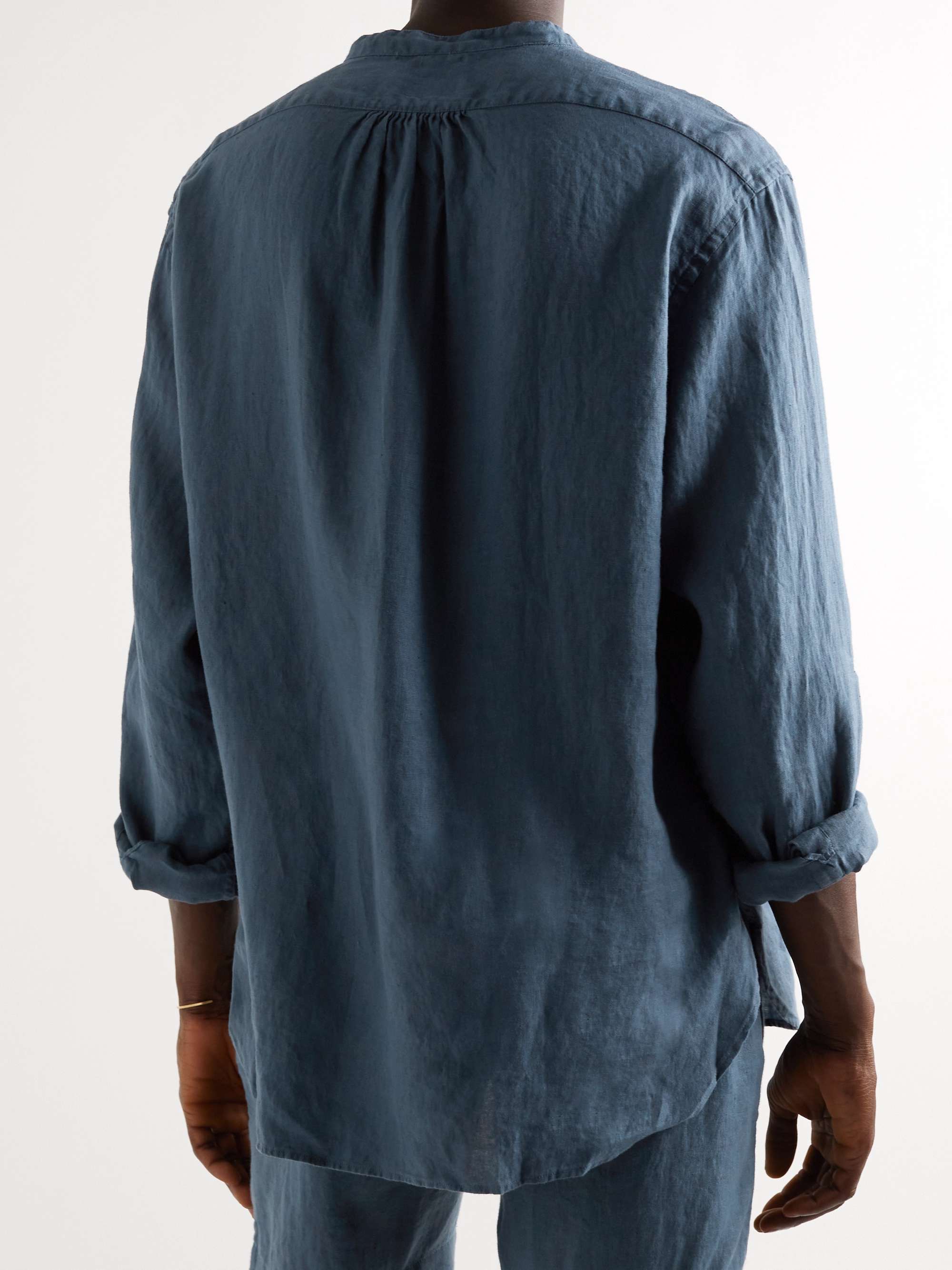 RALPH LAUREN PURPLE LABEL Grandad-Collar Linen Shirt