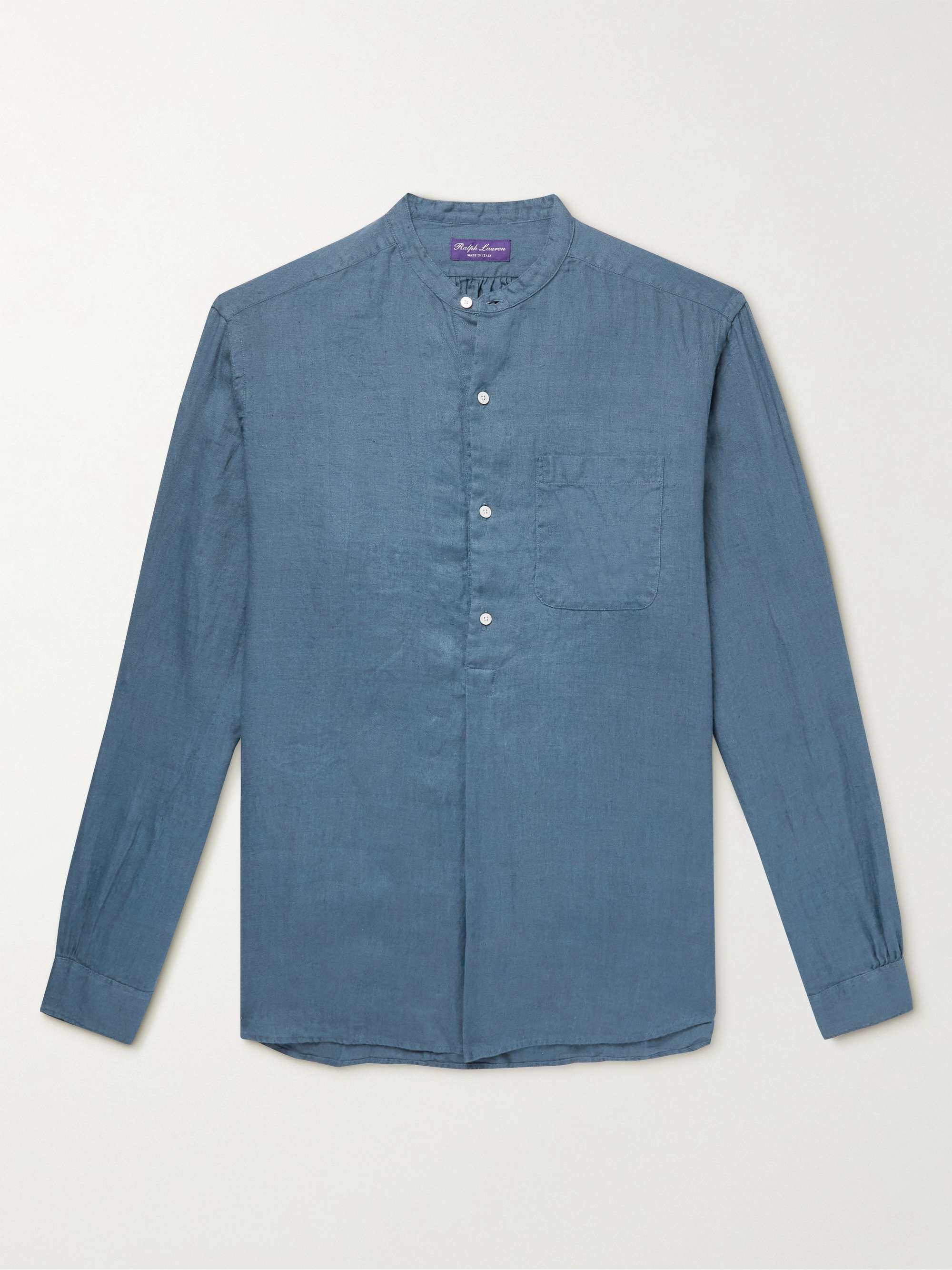 RALPH LAUREN PURPLE LABEL Grandad-Collar Linen Shirt
