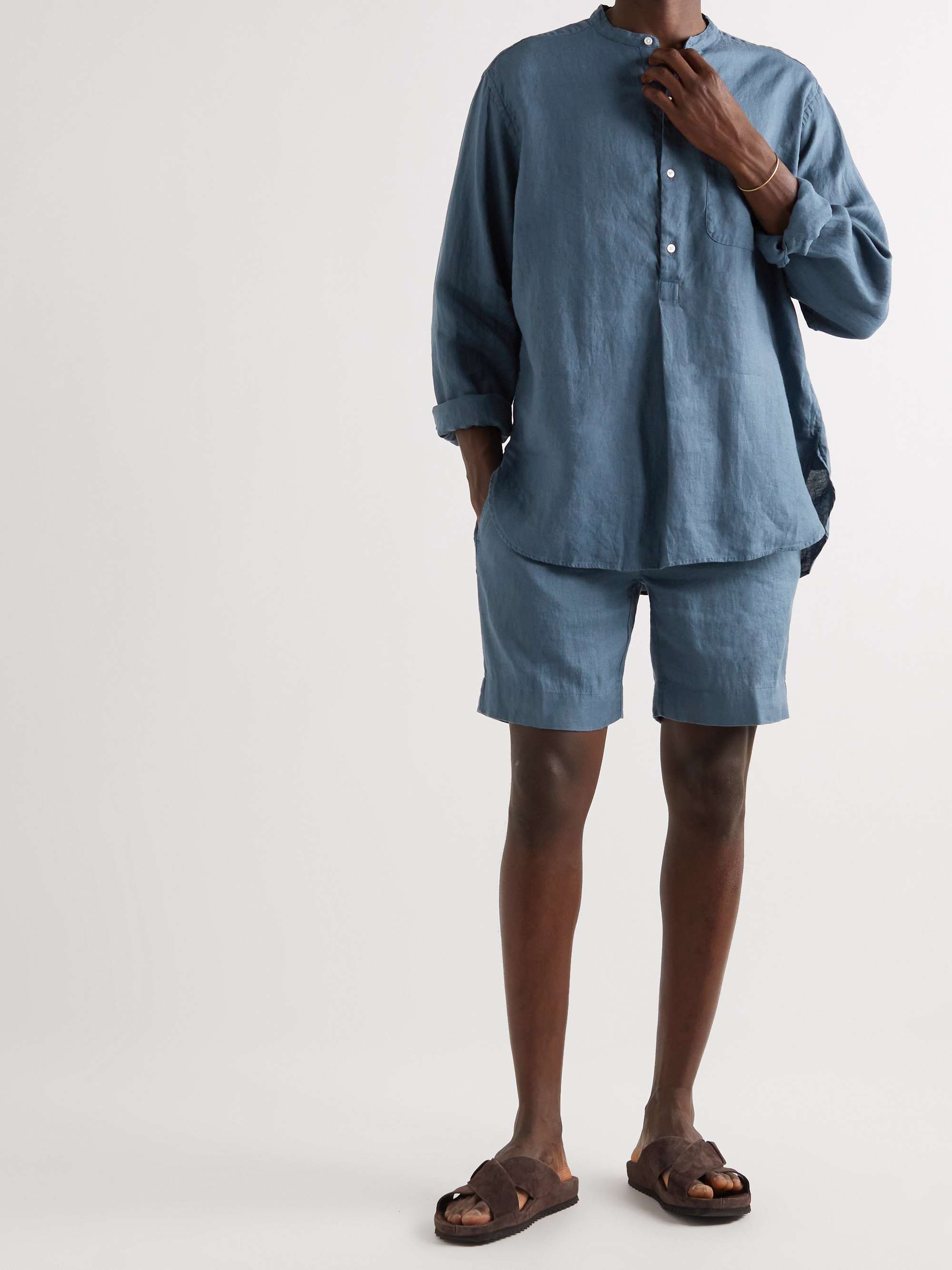 RALPH LAUREN PURPLE LABEL Grandad-Collar Linen Shirt