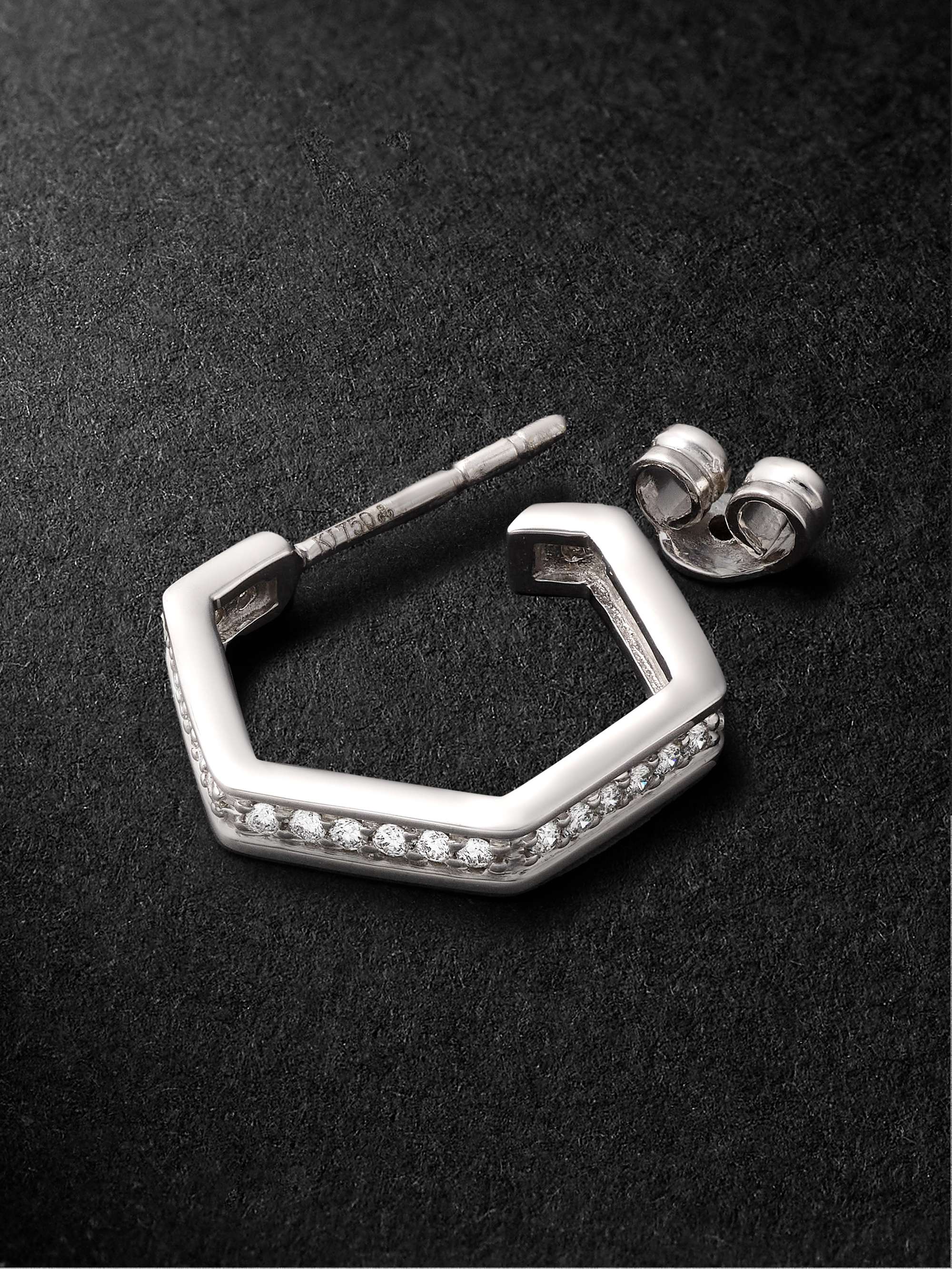 KOLOURS JEWELRY Hexagon Medium White Gold Diamond Single Hoop Earring