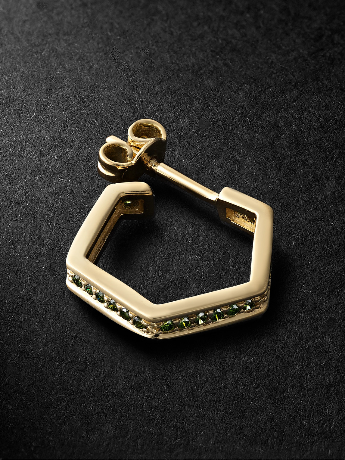 Kolours Jewelry Hexagon Medium Gold Diamond Single Hoop Earring In Green