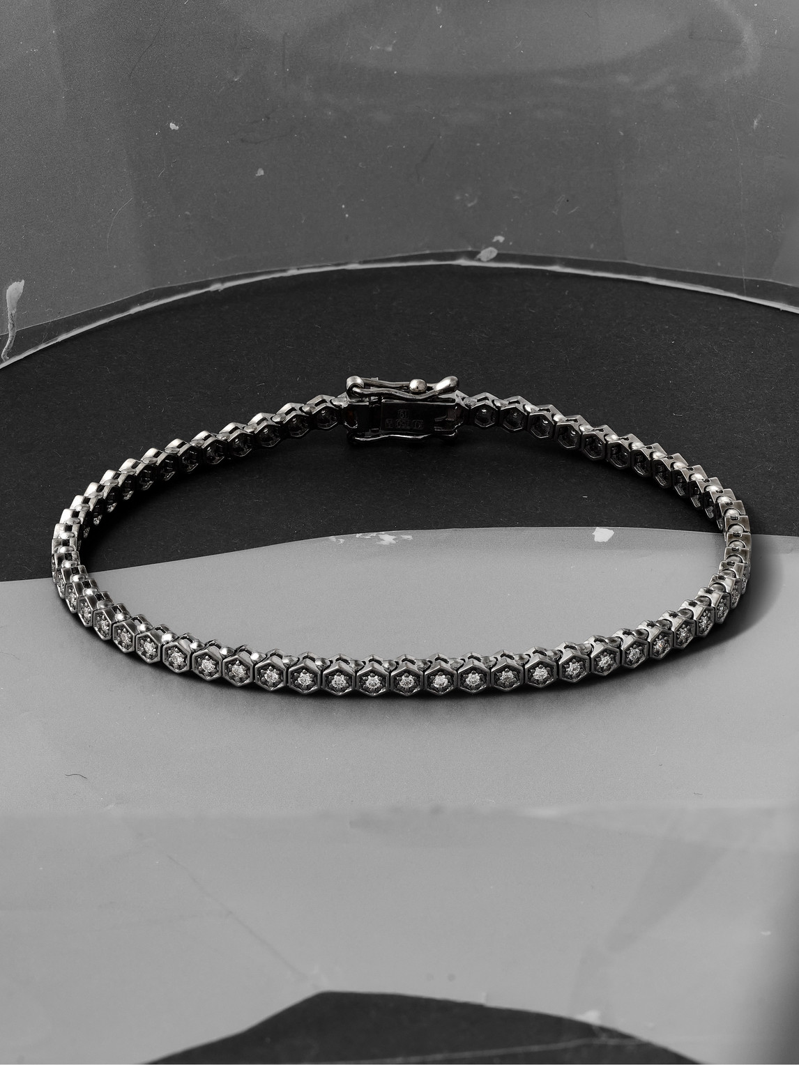 Hexagon Small 18-Karat Blackened Gold Diamond Tennis Bracelet