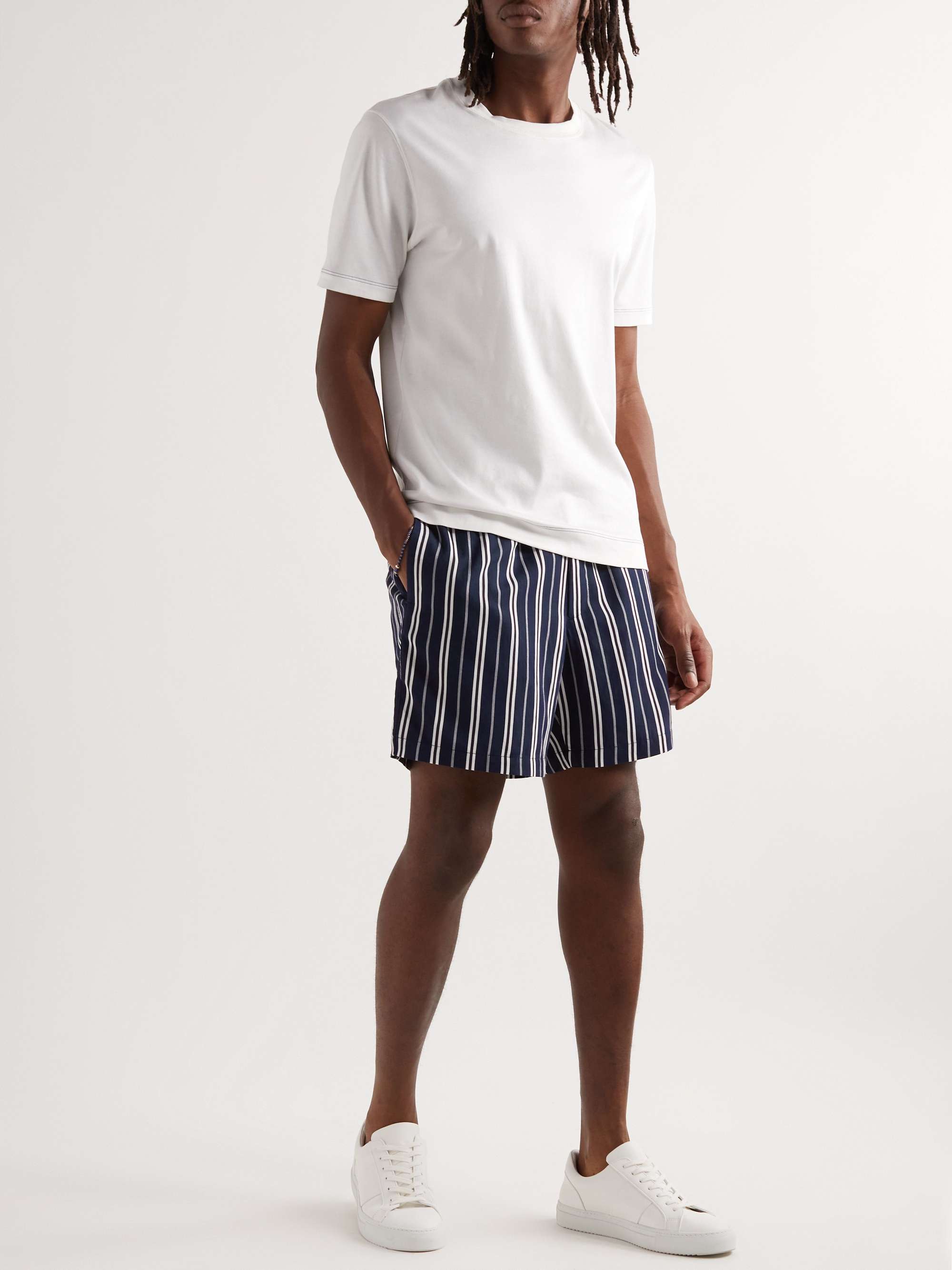MR P. Straight-Leg Striped Twill Drawstring Shorts