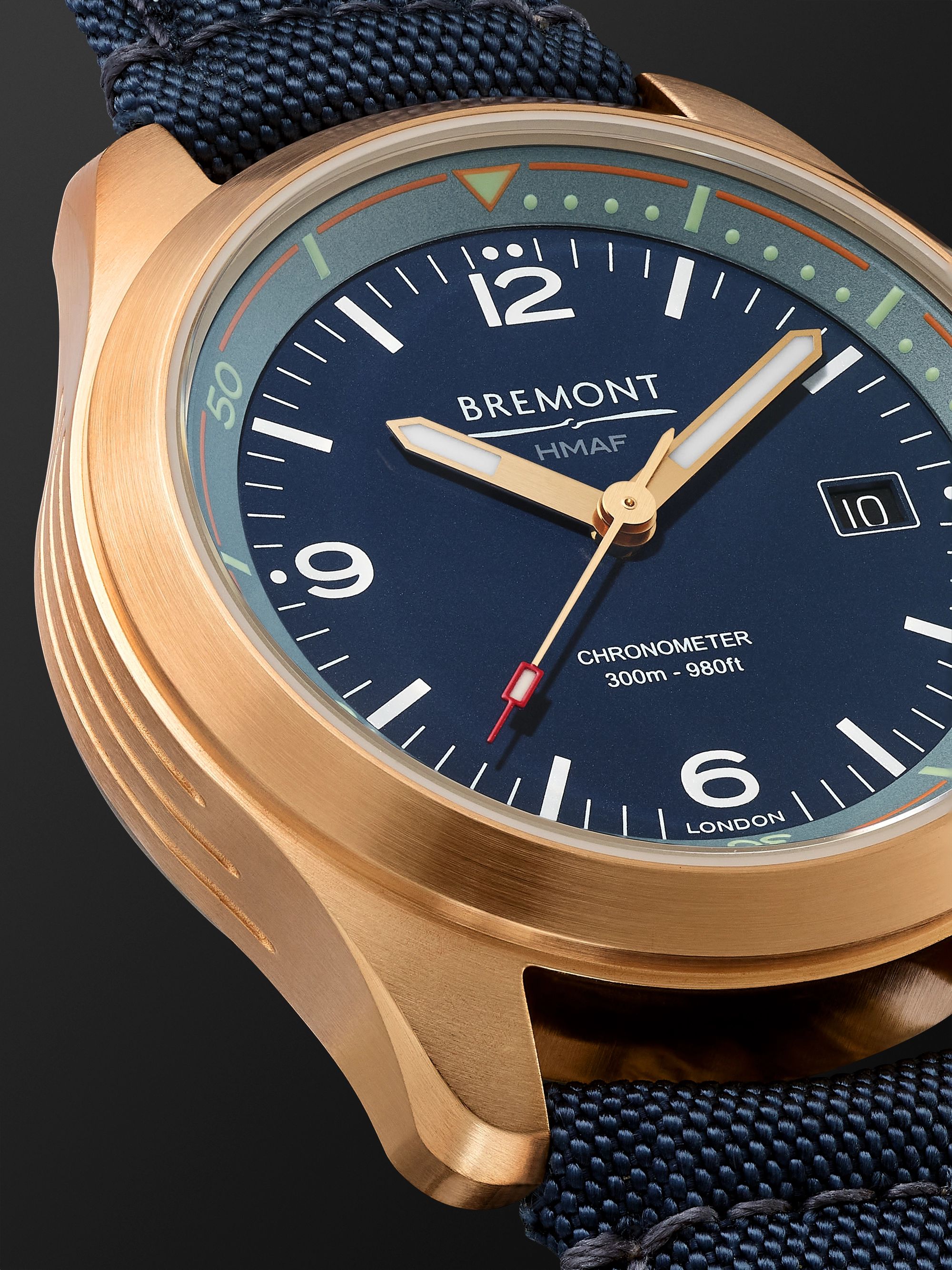 BREMONT Argonaut Automatic 42mm CuSn8 Bronze and Sailcloth Watch, Ref. ARGONAUT-BZ-BL-R-S