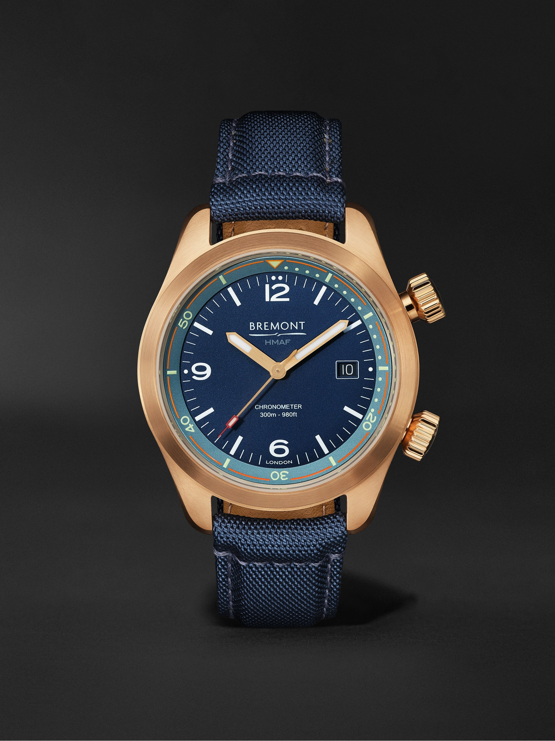 Bremont Argonaut Automatic 42mm CuSn8 Bronze and Sailcloth Watch, Ref. ARGONAUT-BZ-BL-R-S