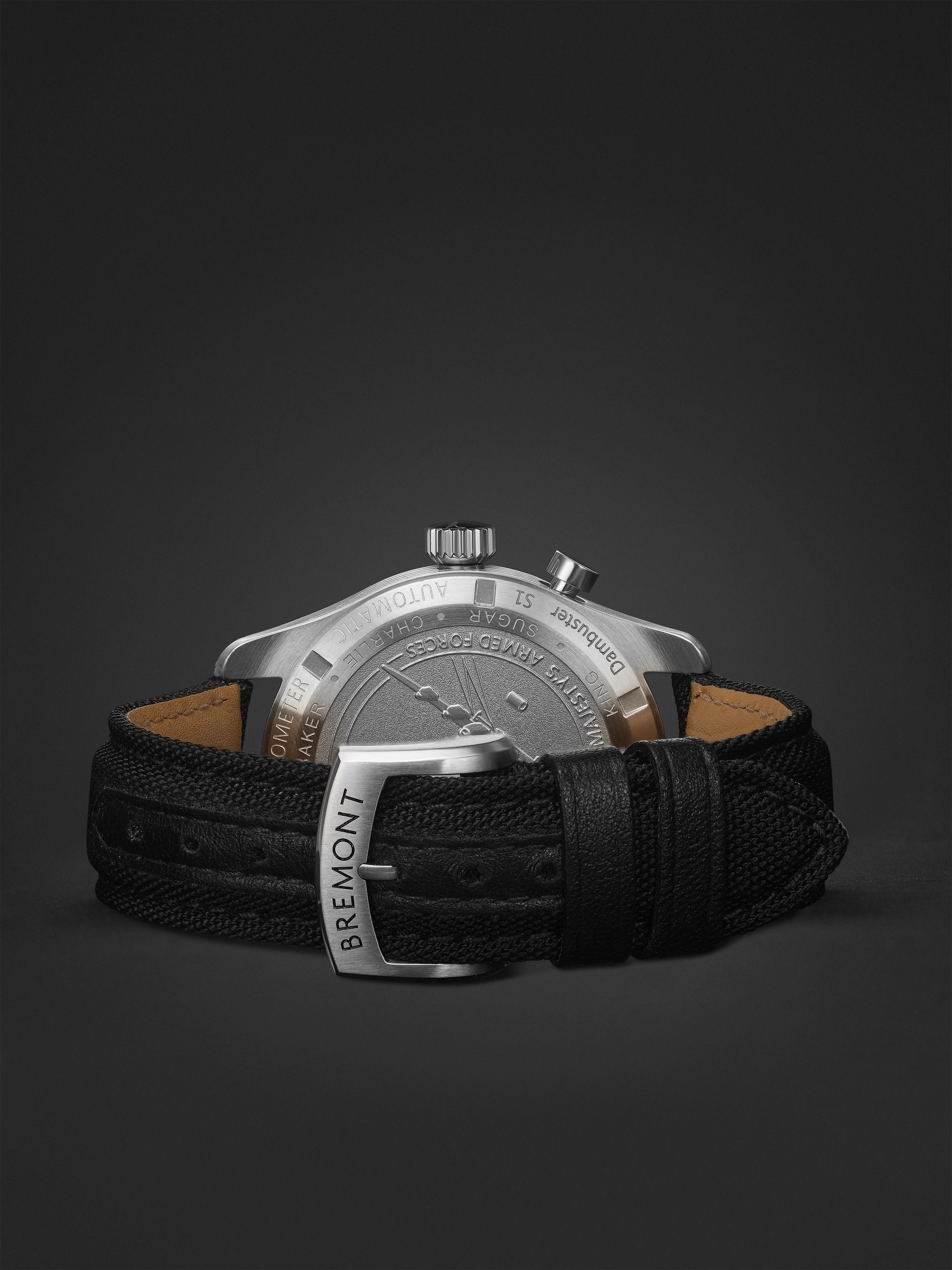 BREMONT Dambuster Limited Edition Automatic Chronometer 42mm Stainless Steel and Sailcloth Watch and Cufflinks, Ref. No. DAMBUSTER