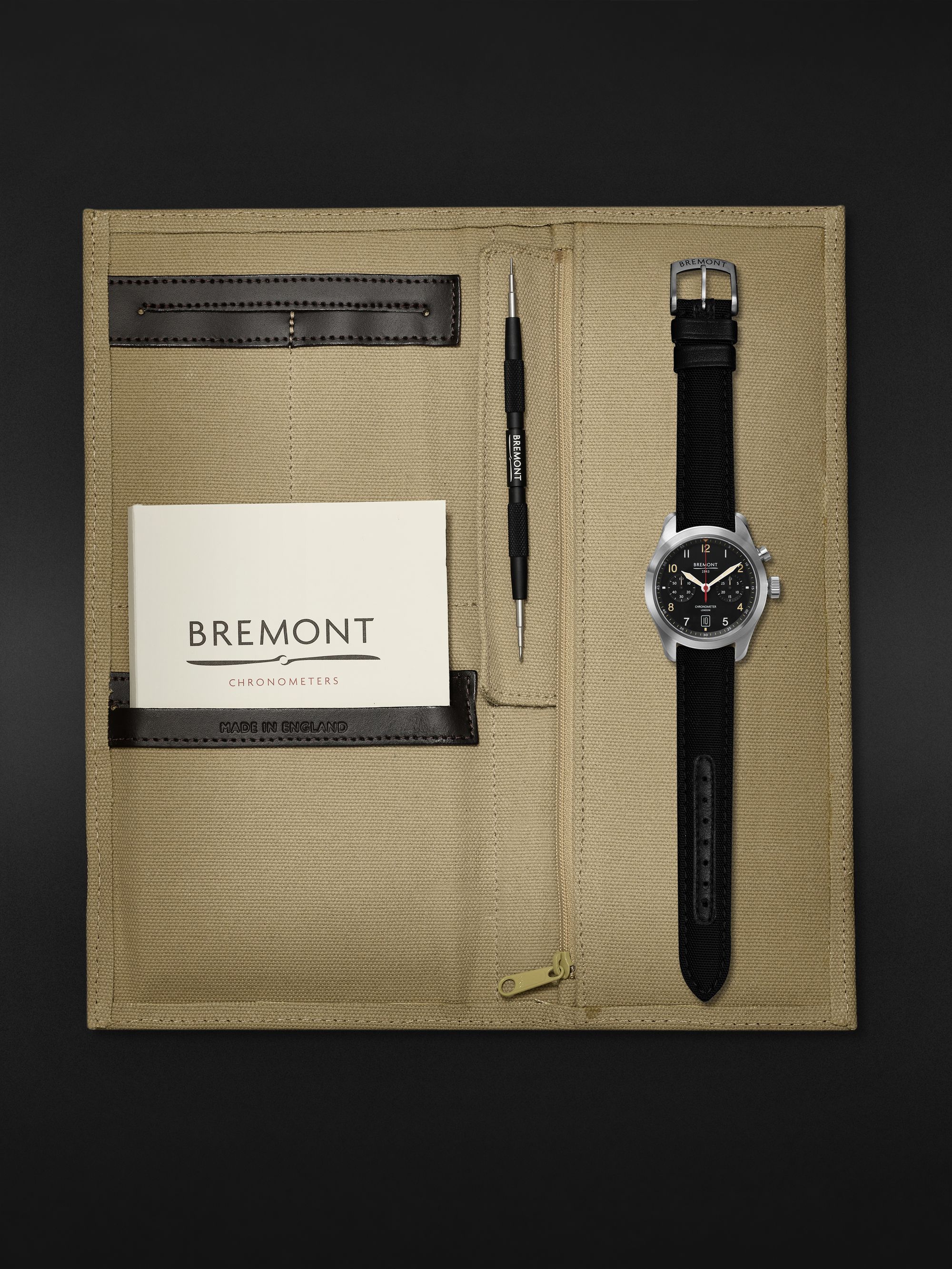 BREMONT Dambuster Limited Edition Automatic Chronometer 42mm Stainless Steel and Sailcloth Watch and Cufflinks, Ref. No. DAMBUSTER