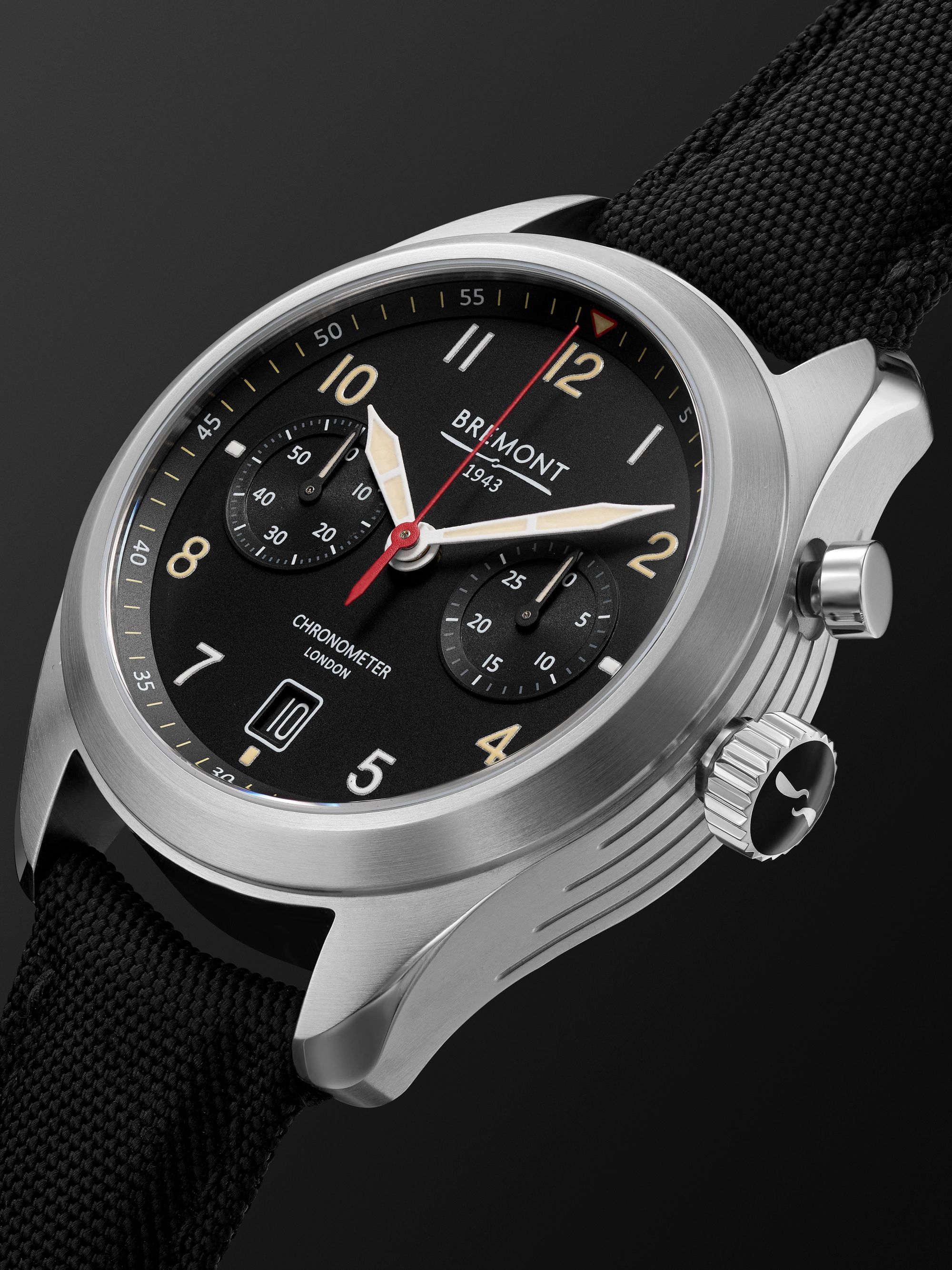 BREMONT Dambuster Limited Edition Automatic Chronometer 42mm Stainless Steel and Sailcloth Watch and Cufflinks, Ref. No. DAMBUSTER