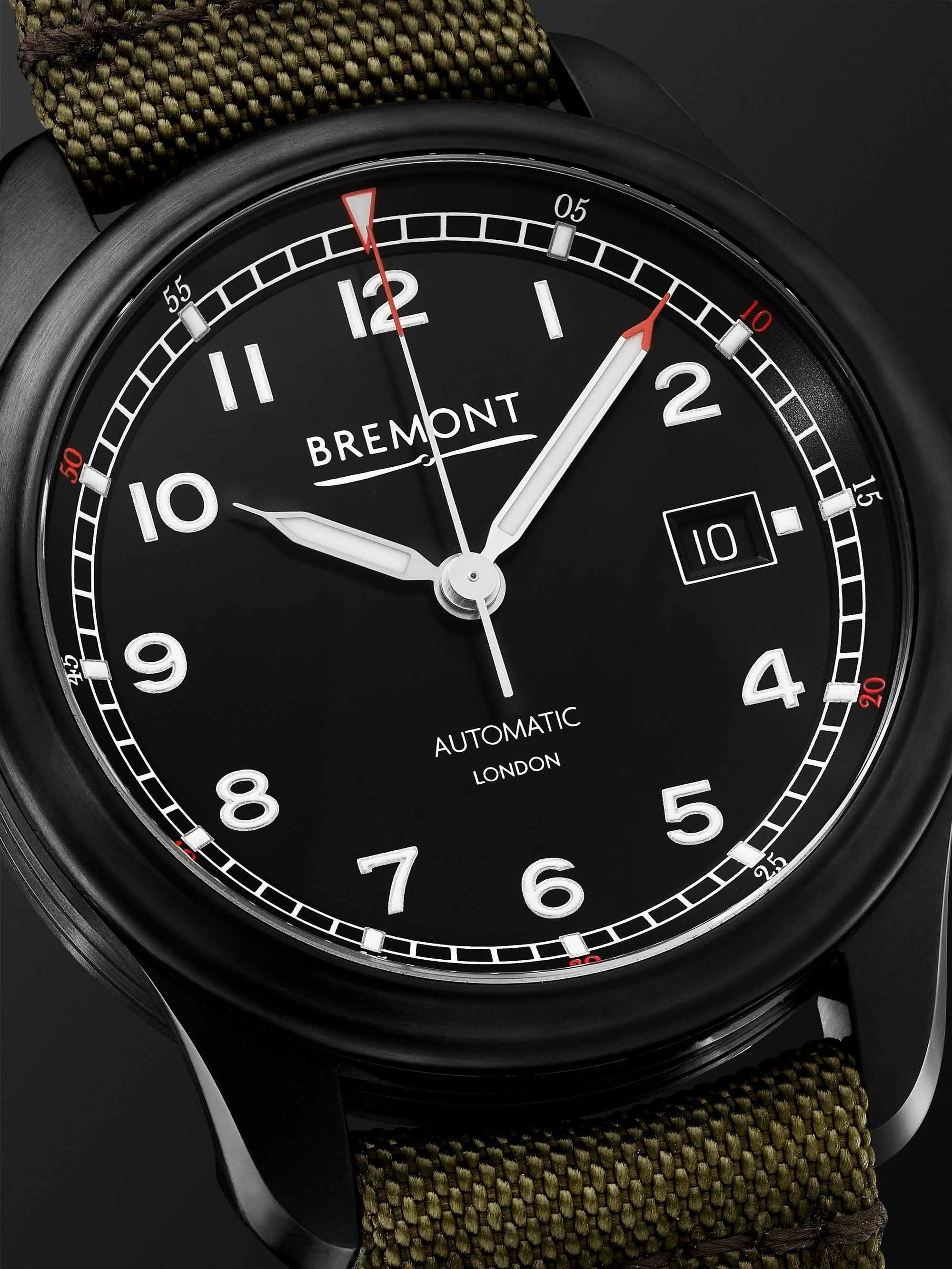 BREMONT Airco Mach 1 Jet Automatic 40mm Stainless Steel and Khaki Sailcloth Watch