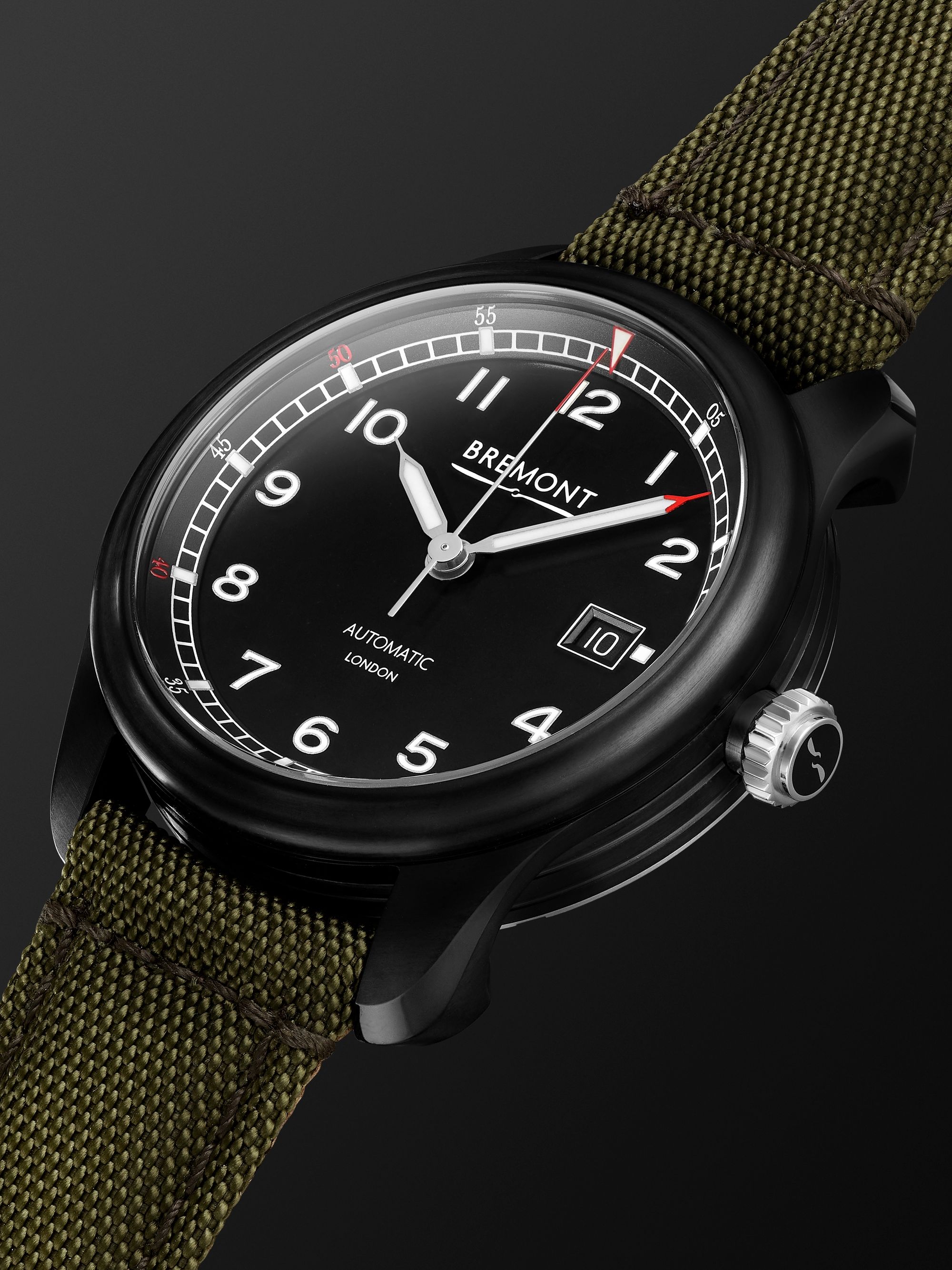 BREMONT Airco Mach 1 Jet Automatic 40mm Stainless Steel and Khaki Sailcloth Watch