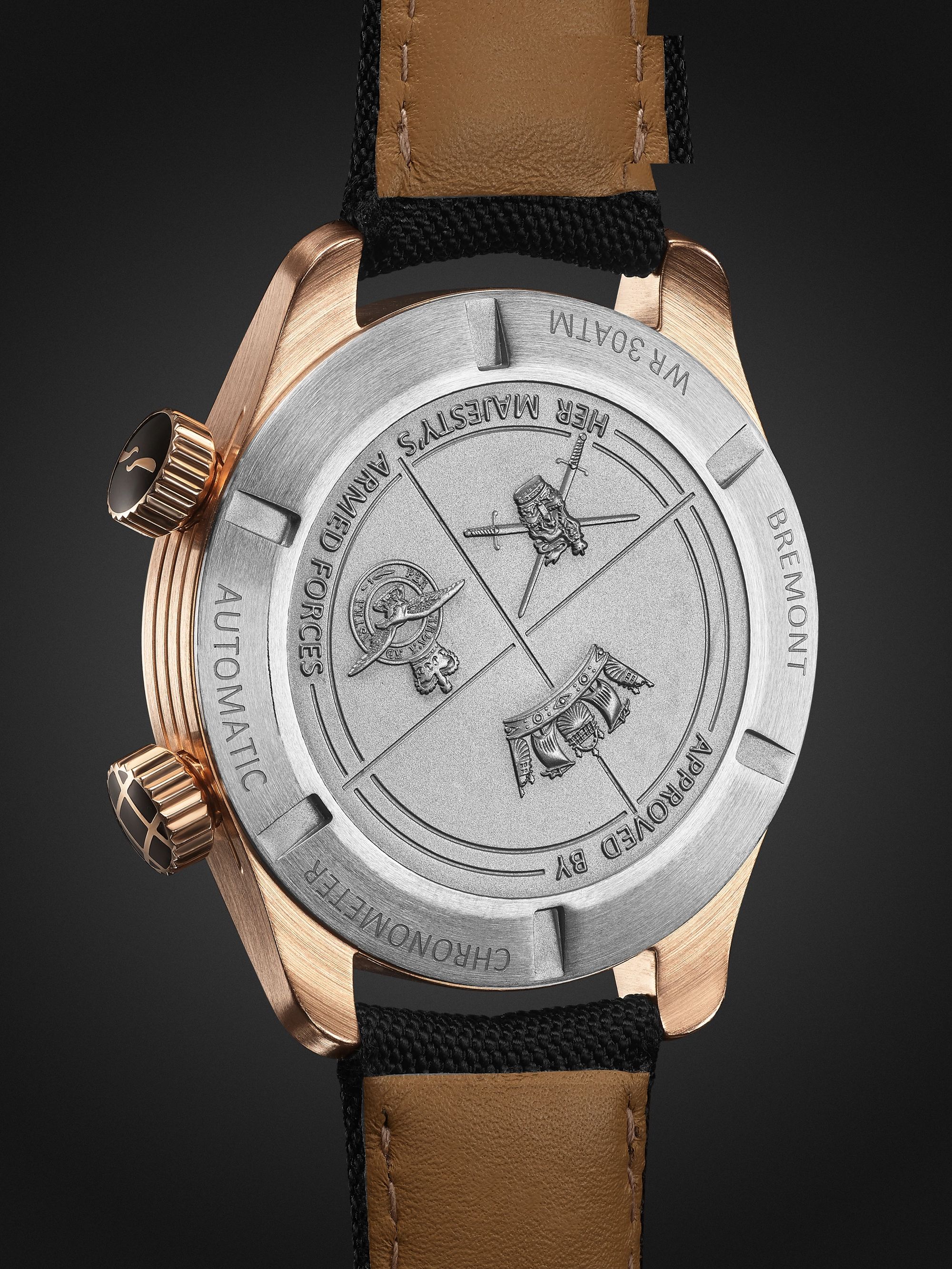 BREMONT Argonaut Automatic 42mm CuSn8 Bronze and Sailcloth Watch, Ref. ARGONAUT-BZ-BLK-R-S