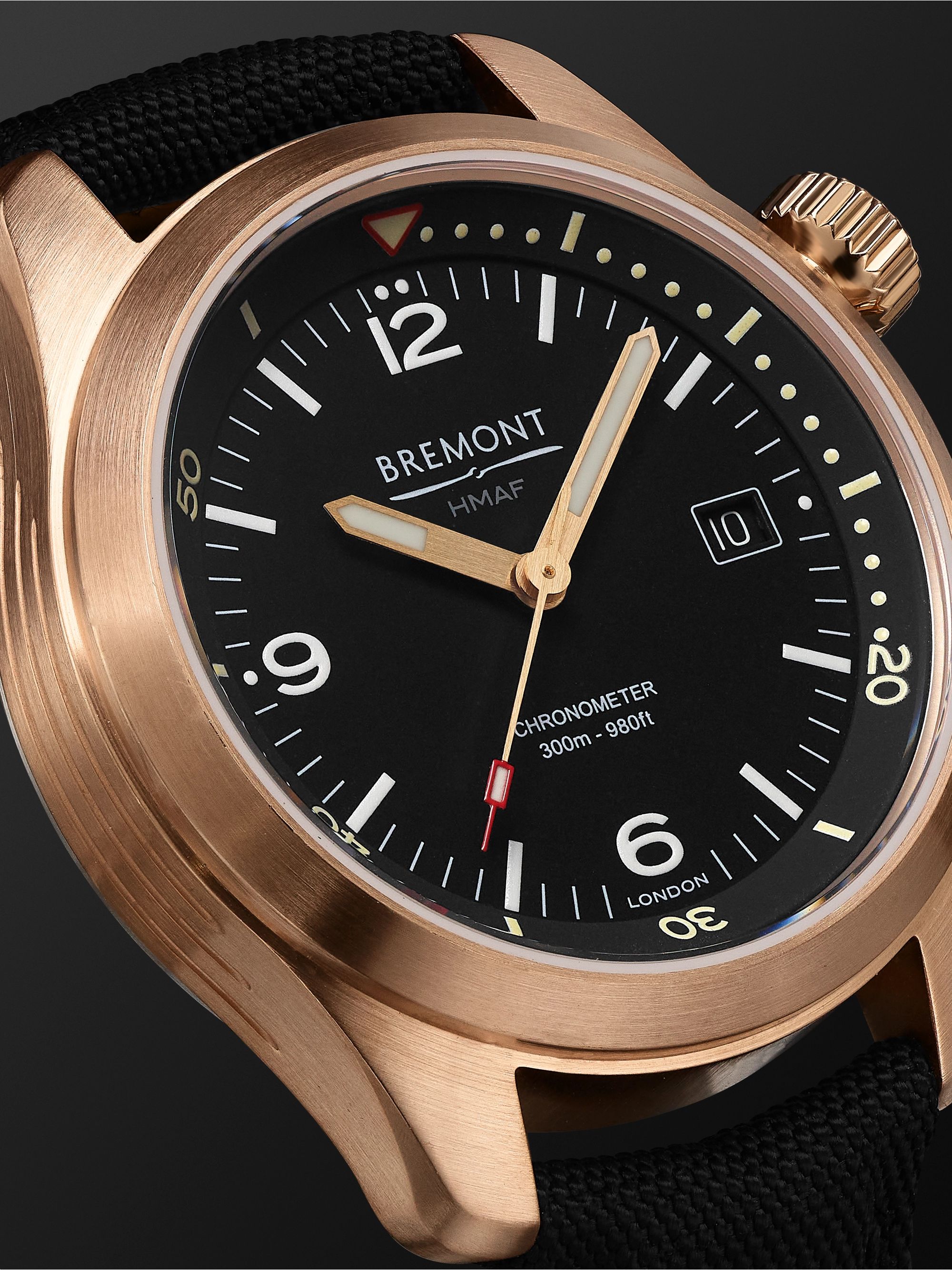 BREMONT Argonaut Automatic 42mm CuSn8 Bronze and Sailcloth Watch, Ref. ARGONAUT-BZ-BLK-R-S